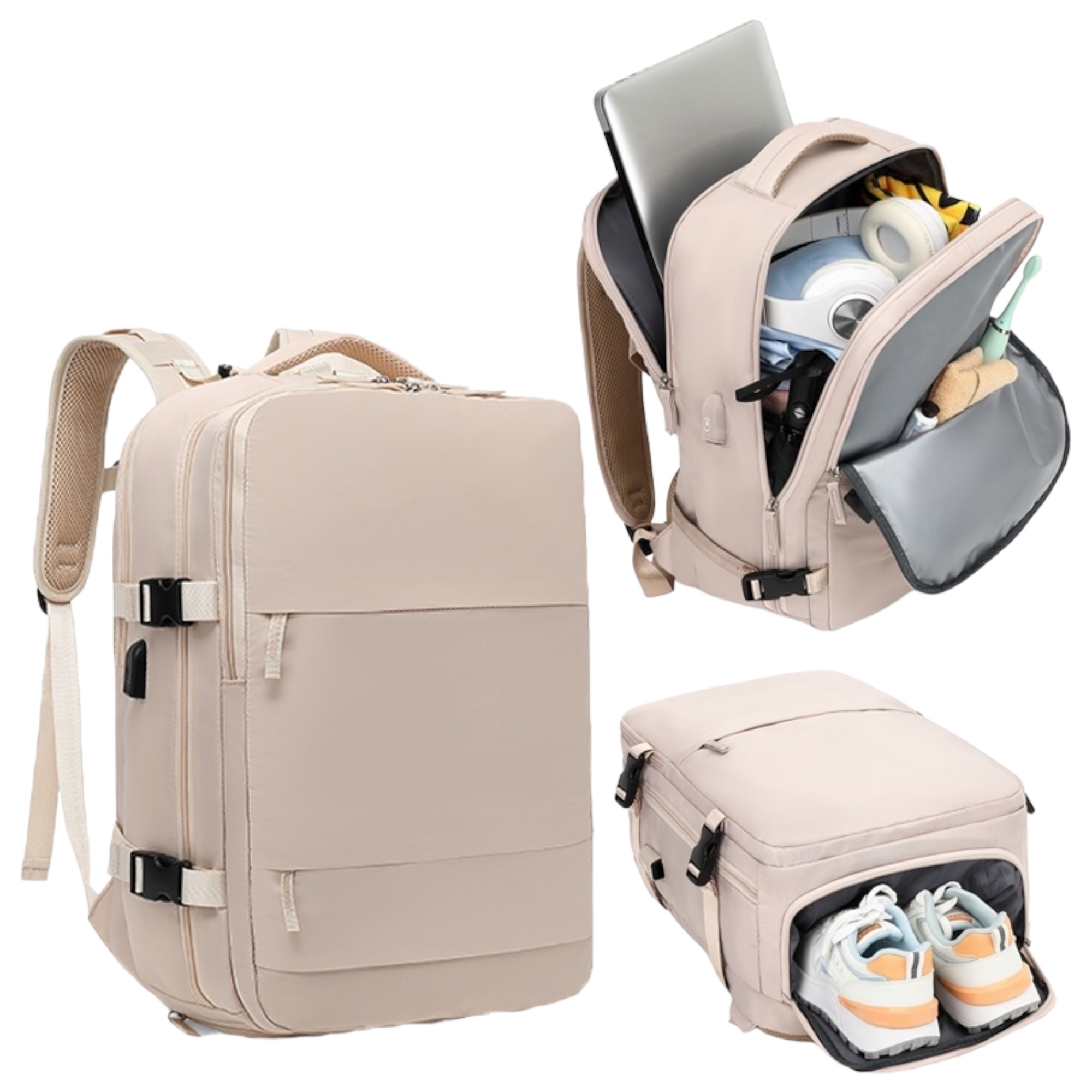 Mochila de Viaje para Cabina de Avión 45x36x20 para Vueling, EasyJet, Ryanair Equipaje de Mano Impermeable y Espaciosa con Compartimento para Zapatos y Puerto USB Mochila Antirrobo Multifuncional para Viajes y Escapada (2210-002 1288 2350 H24)