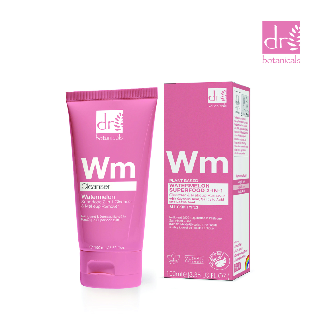 Dr. Botanicals Watermelon Limpiador y Desmaquillante 2 en 1 con AHA para una Piel Radiante 100ml