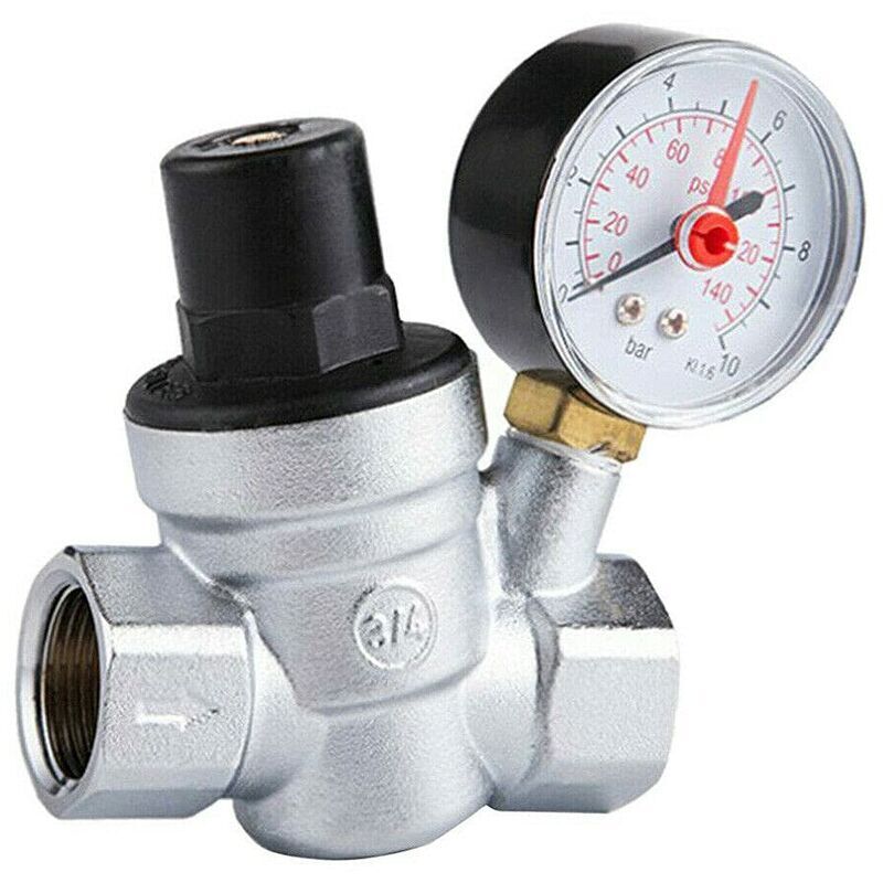 Válvula reductora de presión de agua ajustable DN20 con manómetro, medidor de presión, reductor de presión de agua de 3/4 de pulgada, regulador de presión de agua con manómetro