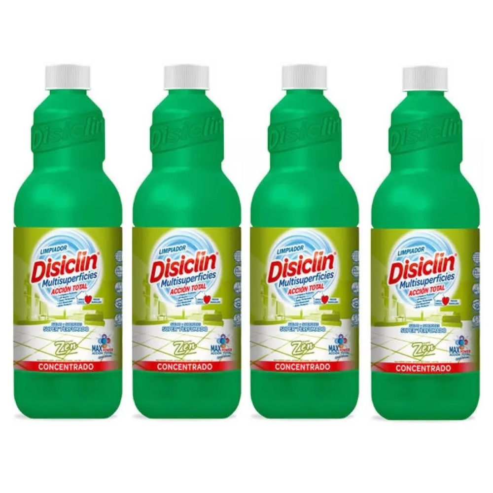 Disiclín Zen Limpiador Multisuperficies Concentrado 1000ml (Pack 4x1L) - Disiclin Para una Higiene Total, Super Perfumado, pH Neutro, Con Bioalcohol, Sin Lejía, Aroma Oriental