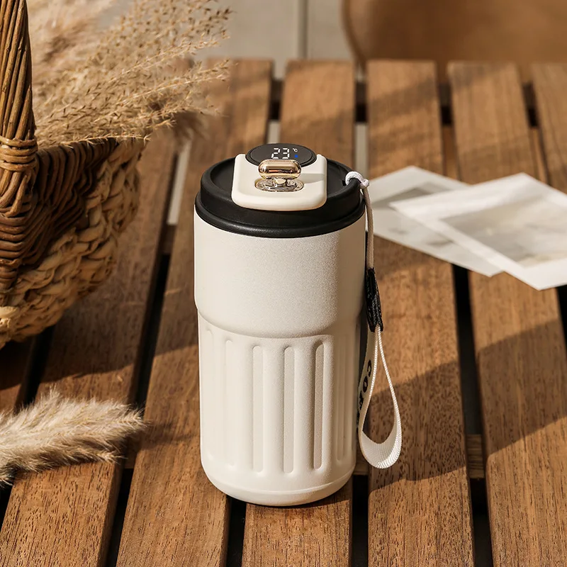 Taza De Café Inteligente De Viaje 450ML Termo De Acero Inoxidable Con Pantalla LED Y Termómetro Botella De Vaciado Portátil Termo Aislado