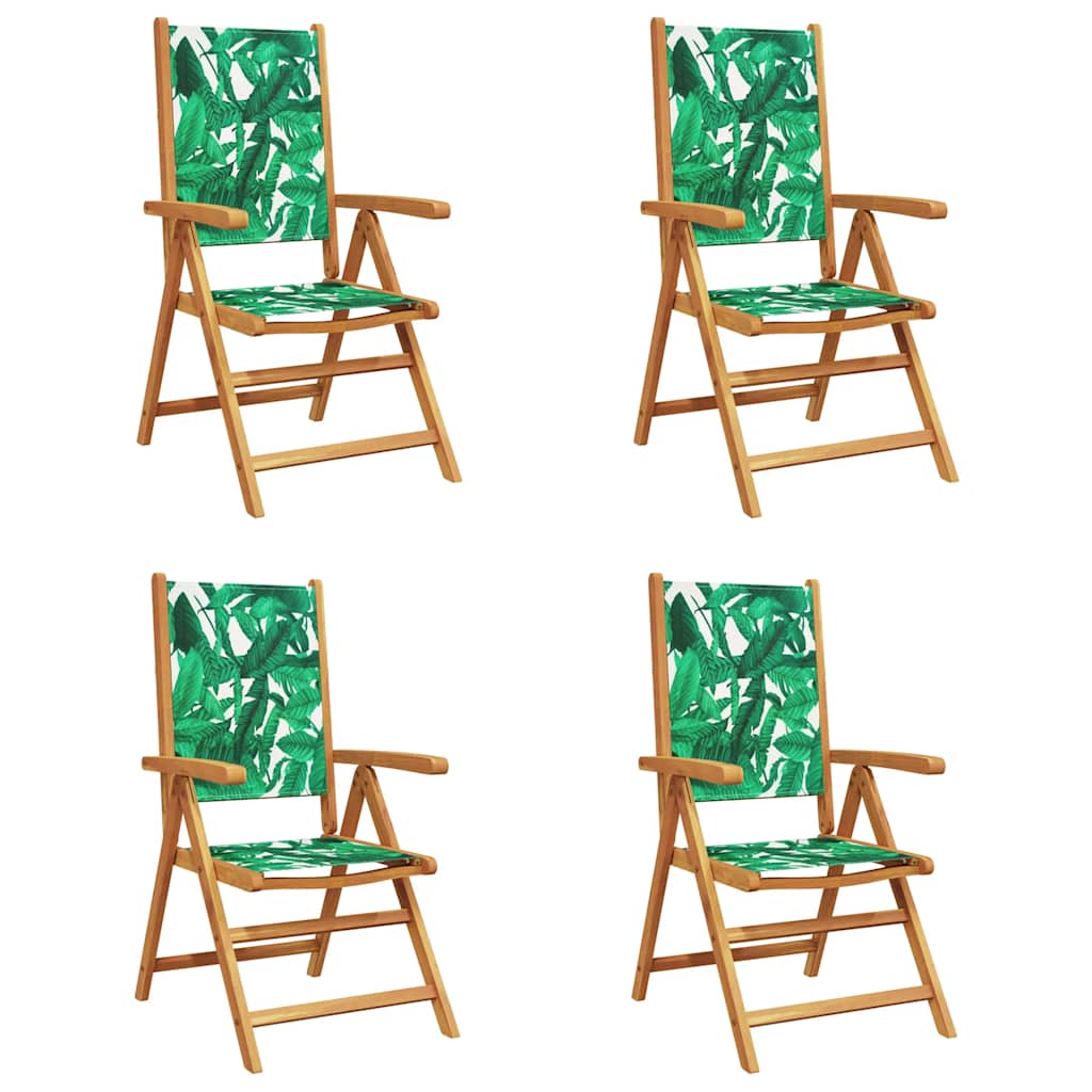 vidaXL Sillas plegables reclinables, 4 unidades, tela verde y madera maciza.