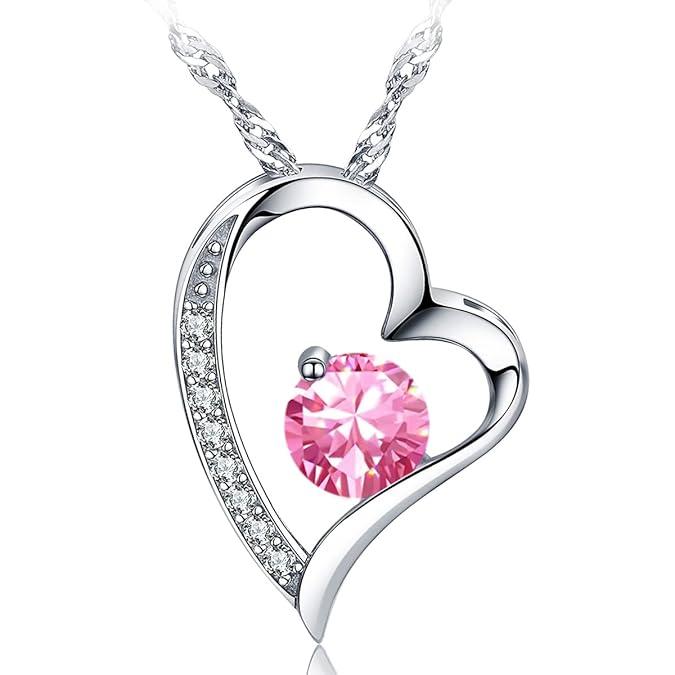 Collar con colgante de amor para mujer, revestimiento S925, joyería con piedra natal 5A, regalo para mamá y amante