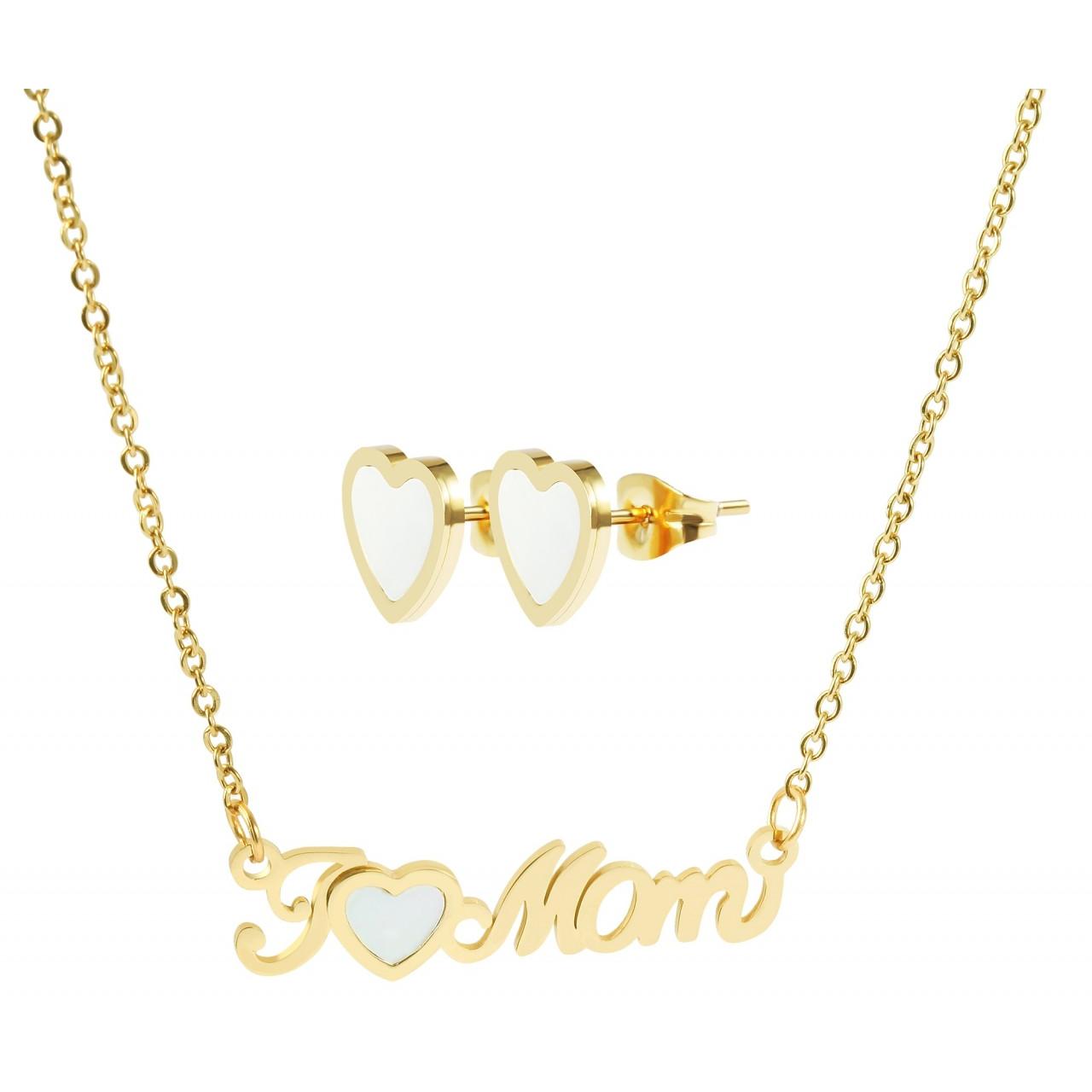 Akzent® Conjunto Collar e Pendientes Mom em Aço Inoxidável 0163