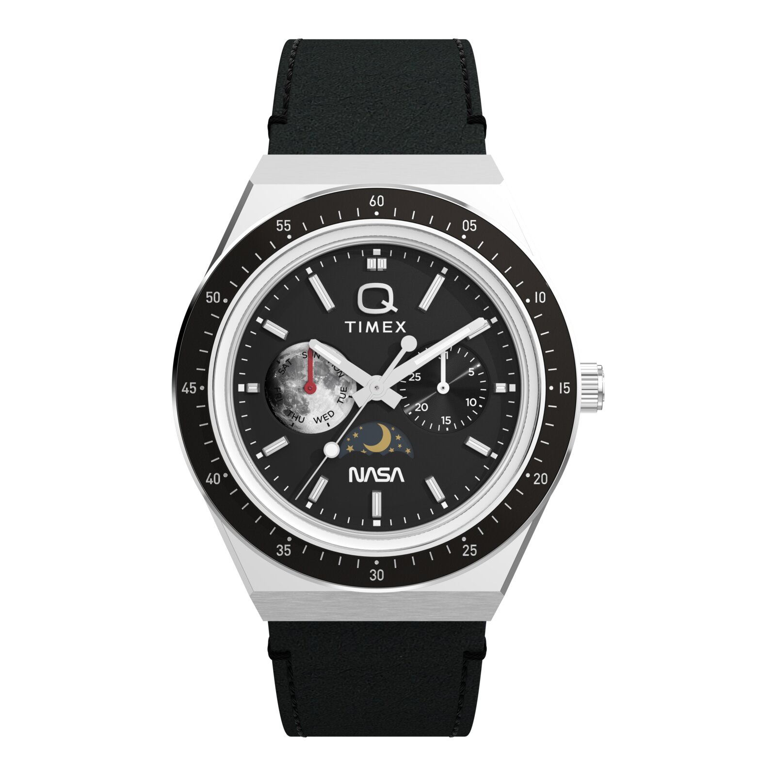 Timex Reloj Hombre Caja De Acero Pulsera Piel Sintetica De Color Negro Resistente Al Agua 5 Atm Tw2y56800