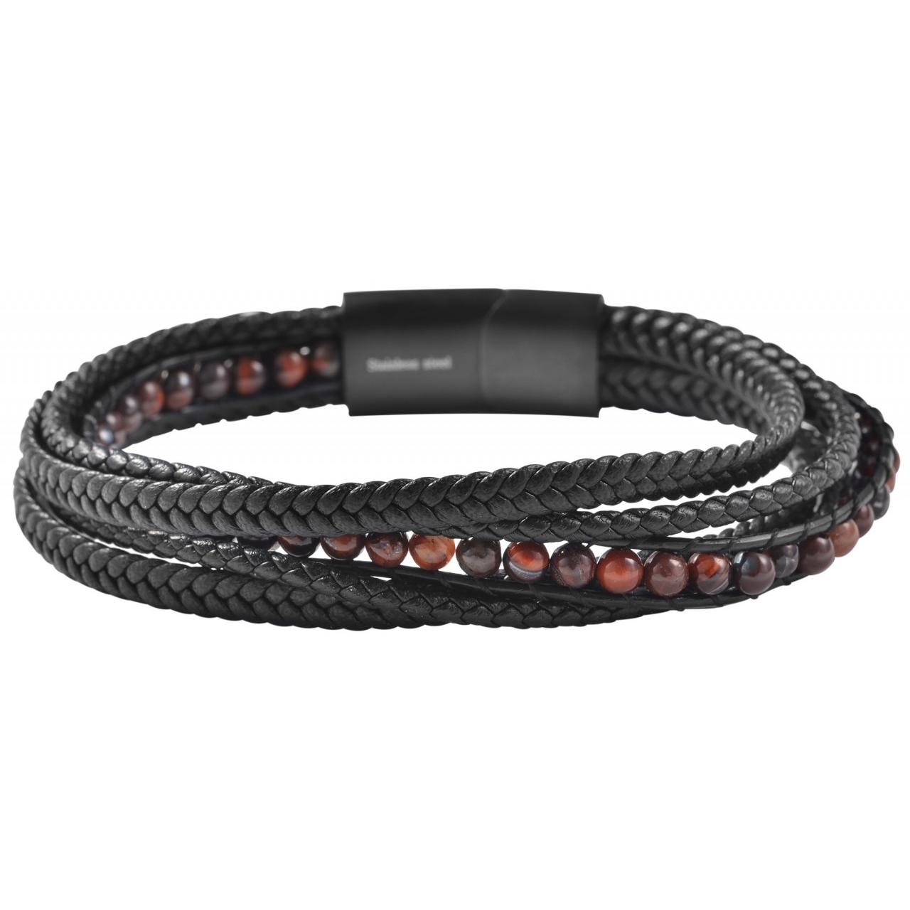 Akzent® Pulsera em Couro com Pedra Olho Tigre