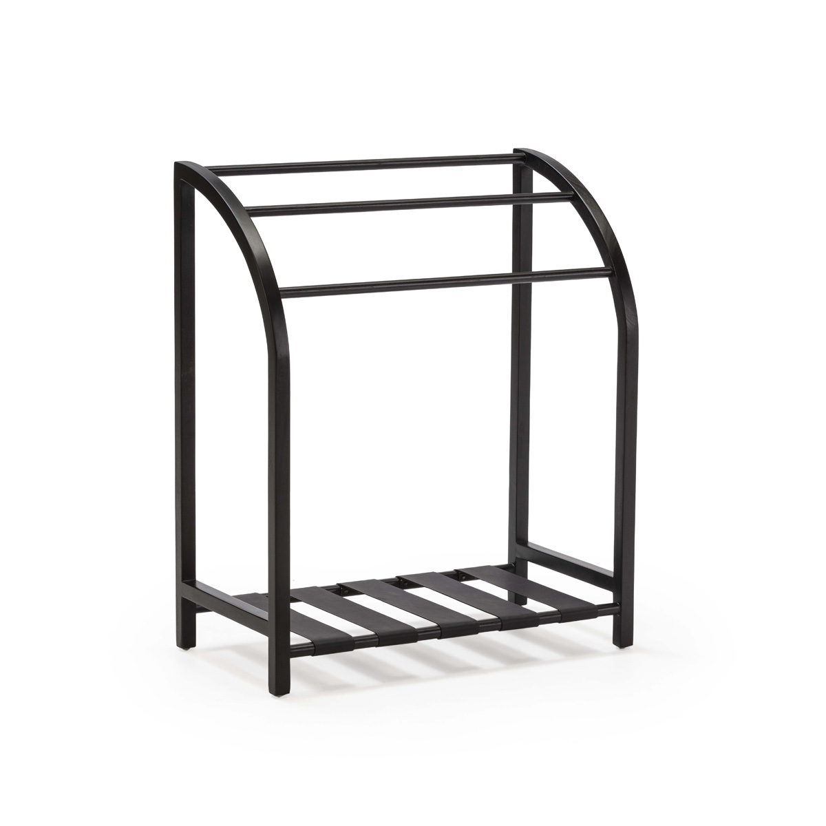 Toallero 76x40x91 madera negro cuero, de madera de teca, cuero madera de teca/cuero, color negro negro, 76x40x91 cm Fijalo