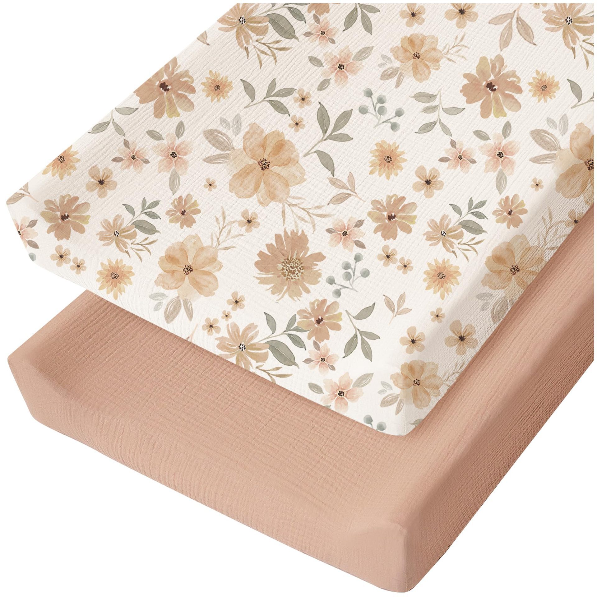 TK Cambiador de dos piezas, funda de cama para bebé, doble capa de hilo de algodón, tejido liso, muselina, sábana todo incluido