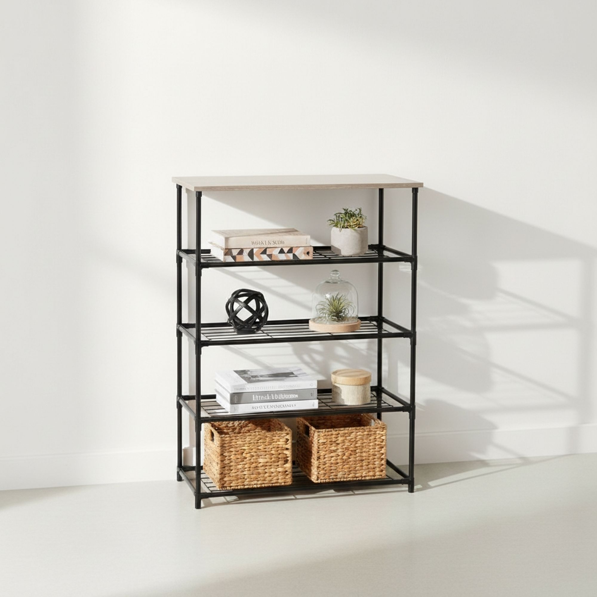 MOBLEKIT | Estantería Madera y Metal con 4 Baldas 60×30×63 cm, Estantería Almacenaje Cocina o Baño, Mueble Compacto para Libros y Decoración, Metálica Mate