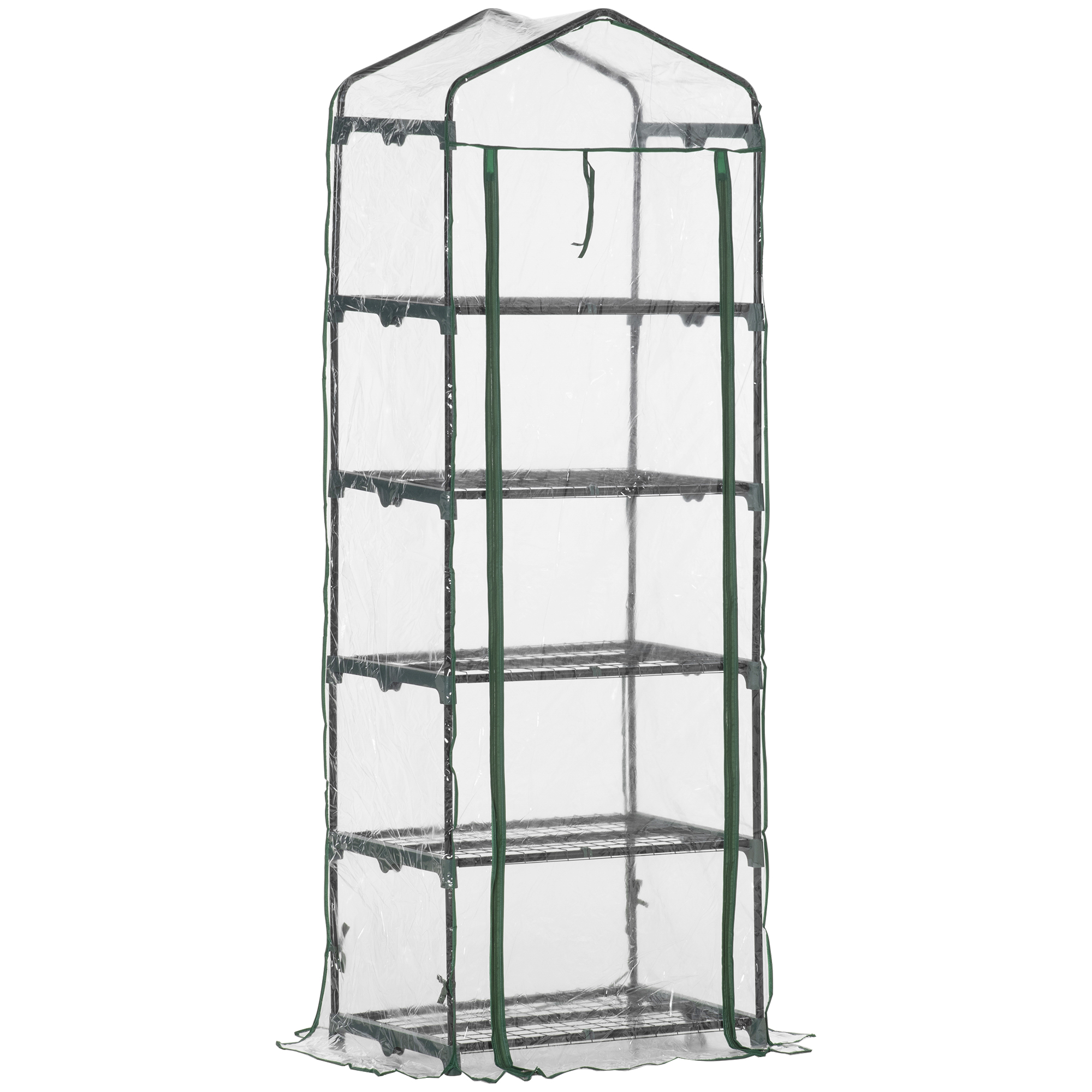 Outsunny Invernadero de Jardín con 5 Estantes Metálicos y Puerta Enrollable Vivero Casero de Terraza Exterior para Cultivo Plantas Flores Macetas Transparente