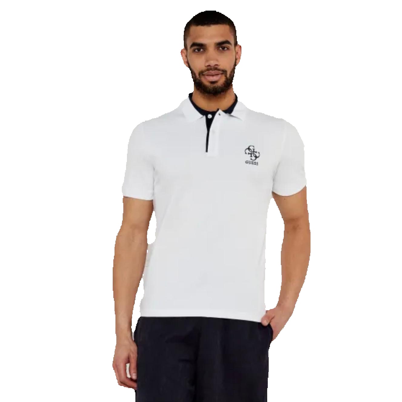 Guess - Polo 4G Blanco de algodón para hombre, diseño clásico y elegante ideal para uso casual diario