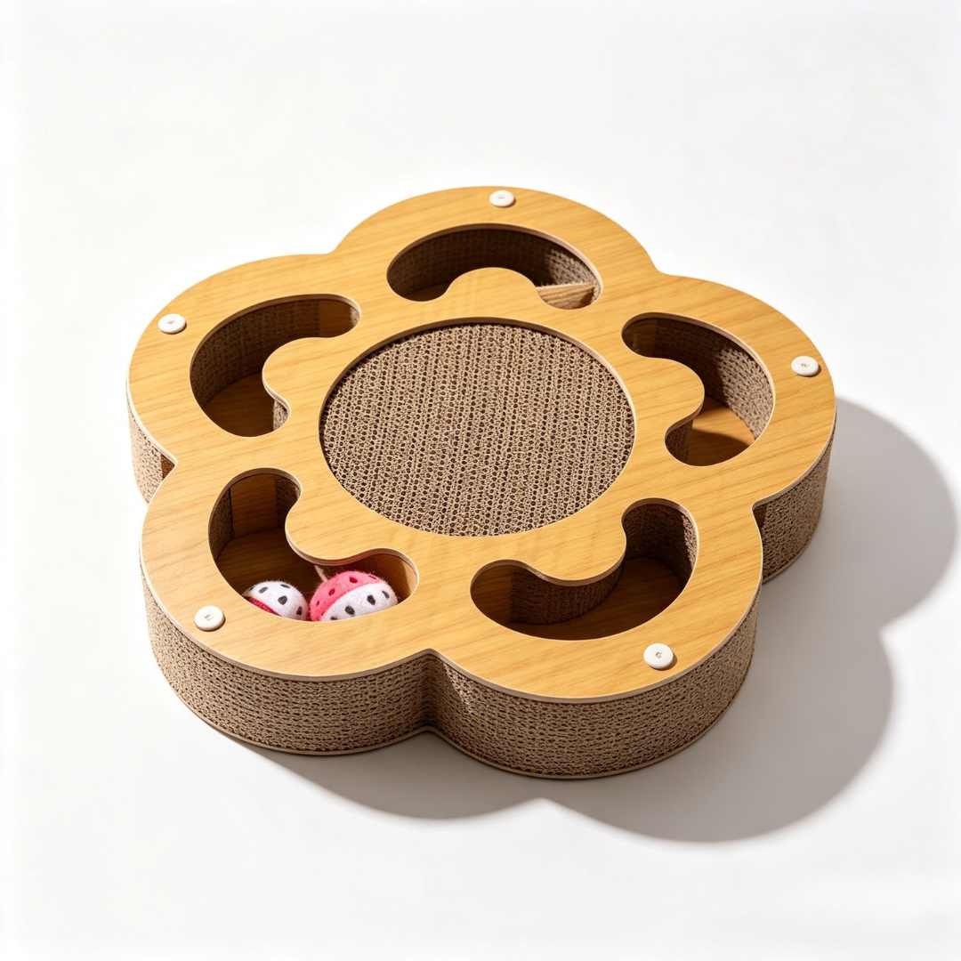 Petoo, Rascador para Gatos de Flor, Juguete Interactivo de Papel Corrugado con bolas sonoras, multifuncional para afilar garras