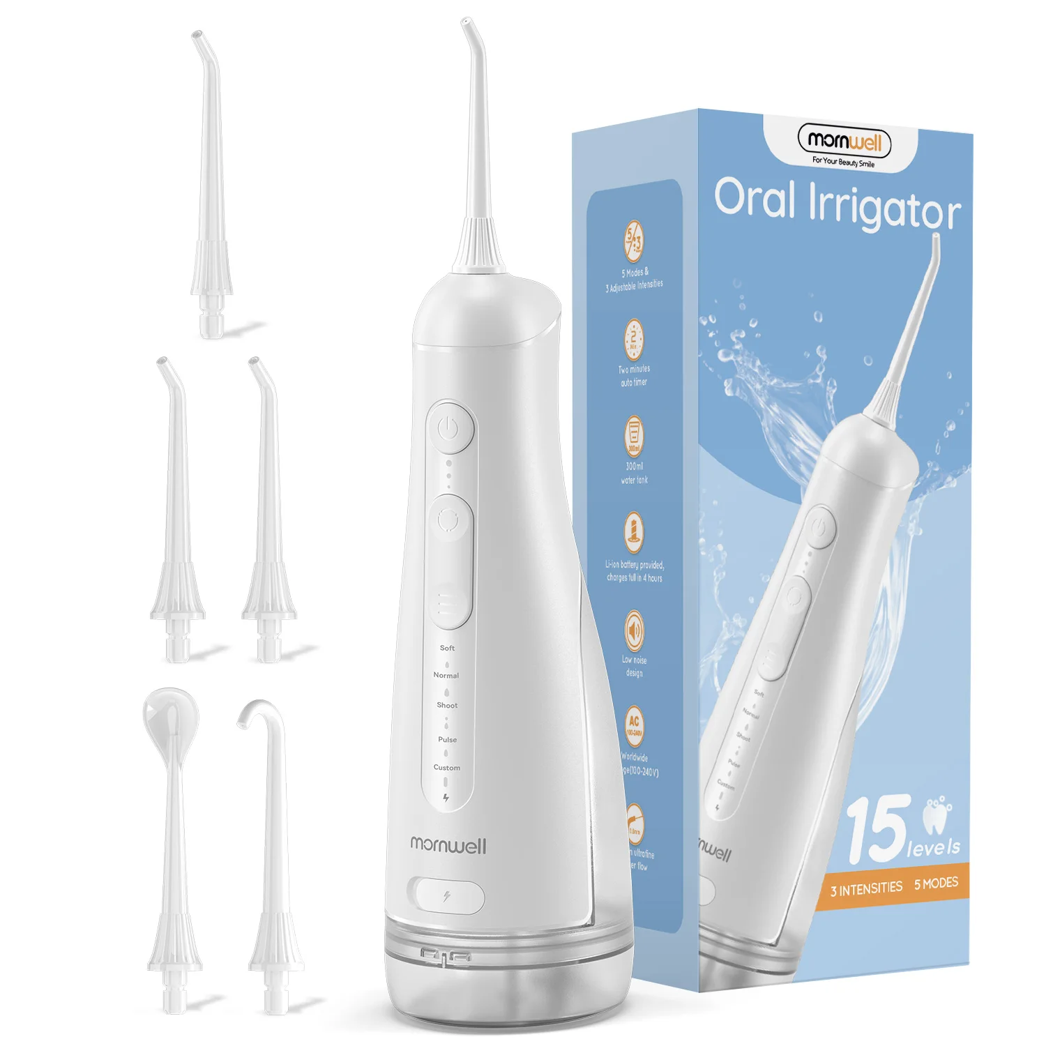 TK Mornwell Water Dental Flosser Pick Para Dientes 4 Modos 13 Niveles De Agua Portátil Sin Cable Tanque De 300ML Limpieza De Picos F42(F5048)