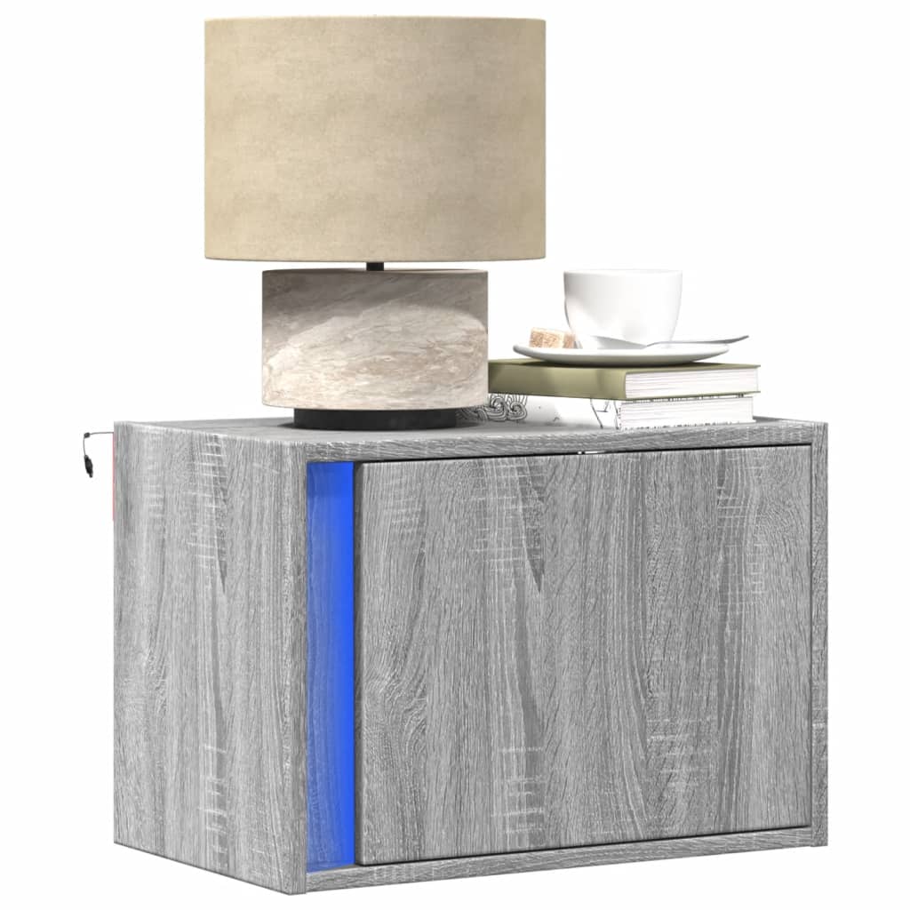vidaXL Mesitas de noche de pared con luces LED 2 unidades en color Blanco/Negro/Gris hormigón y más | estructura resistente ideal para salón dormitorio o estudio