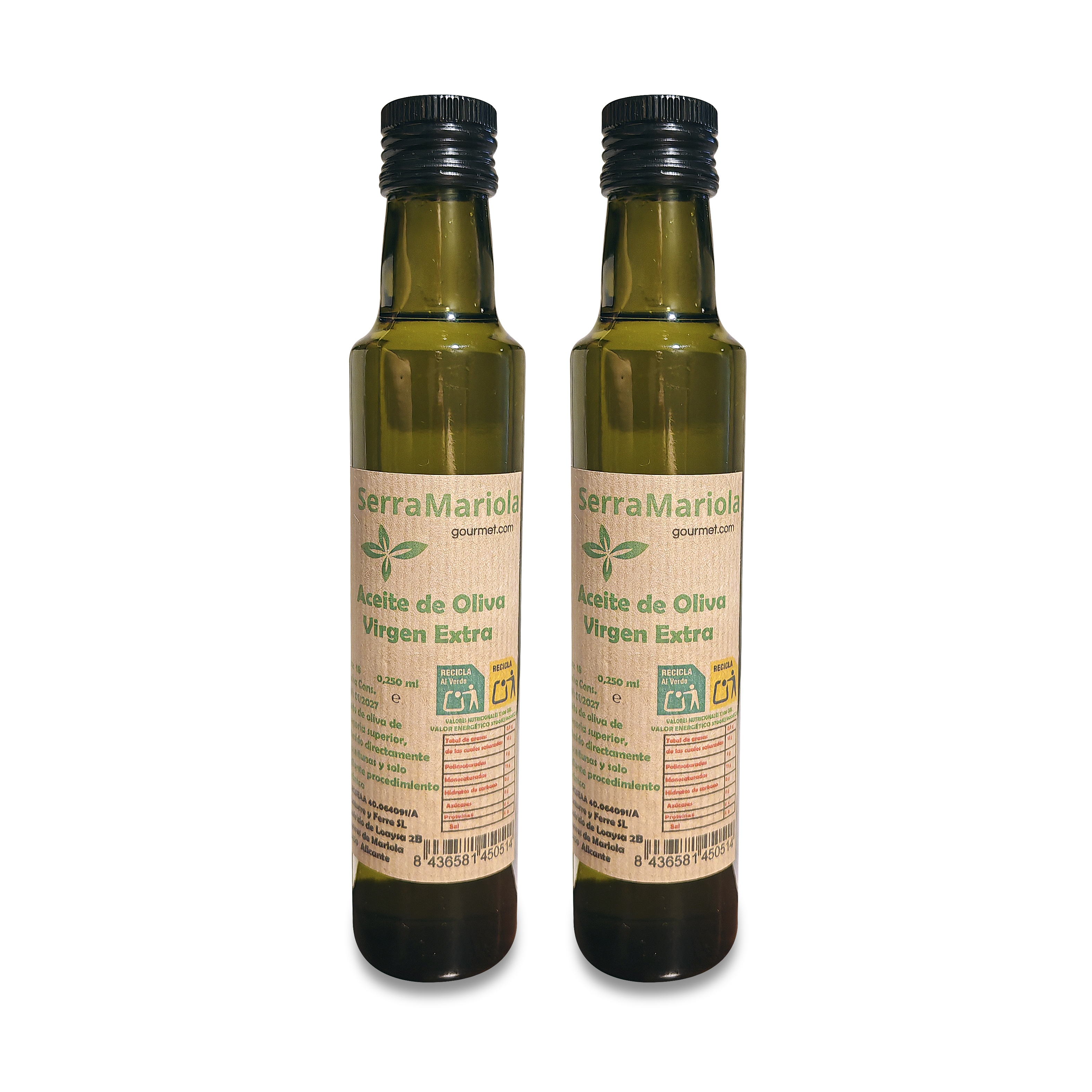 Aceite de oliva virgen extra de Serra Mariola gourmet (Pack de 2 unidades de 250ml)