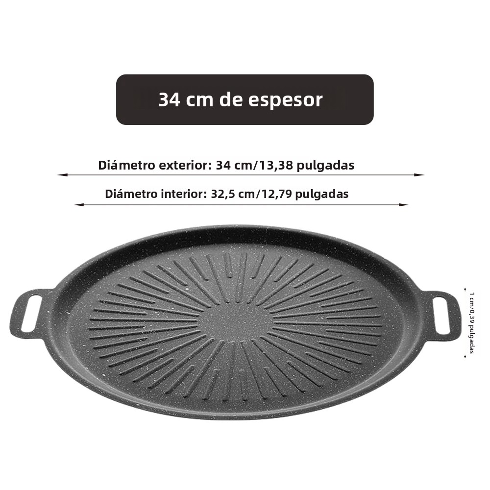 TK Plato De Barbacoa Redondo Antideslizante 34CM Sartén De Asado Para Camping Y Cocina Antiadherente Plataforma Grill Pan