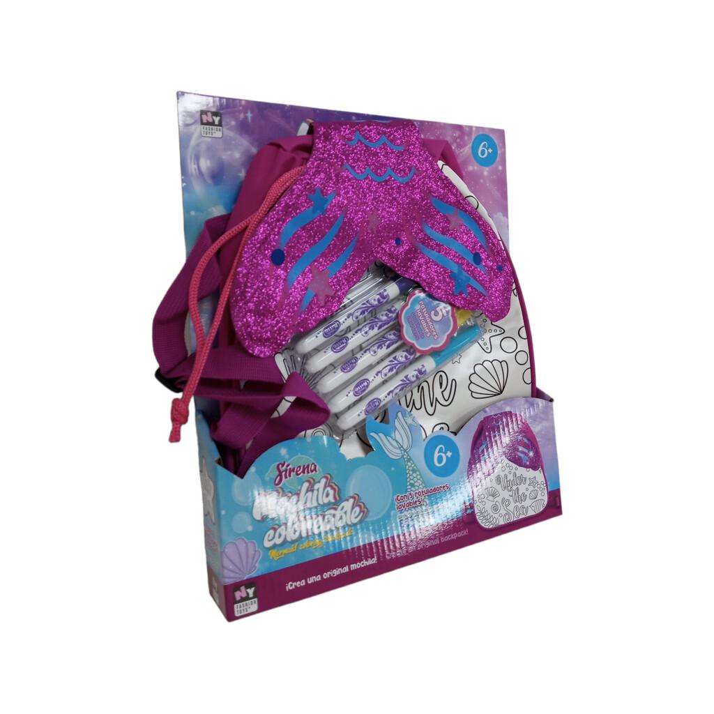 Mochila Coloreable Sirena con 5 Rotuladores Lavables Cuentas y joyas NY FASHION TOYS