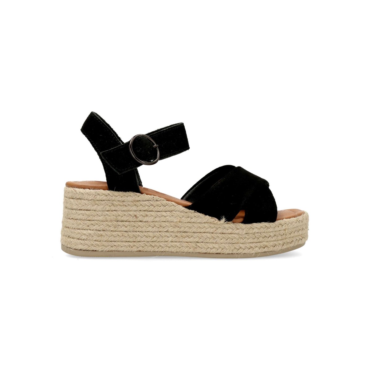 Chika10 - Sandalias alpargata CHIKA10 de cuña con plataforma de yute trenzado y tiras cruzadas para mujer, cómodas con pulsera al tobillo y planta acolchada