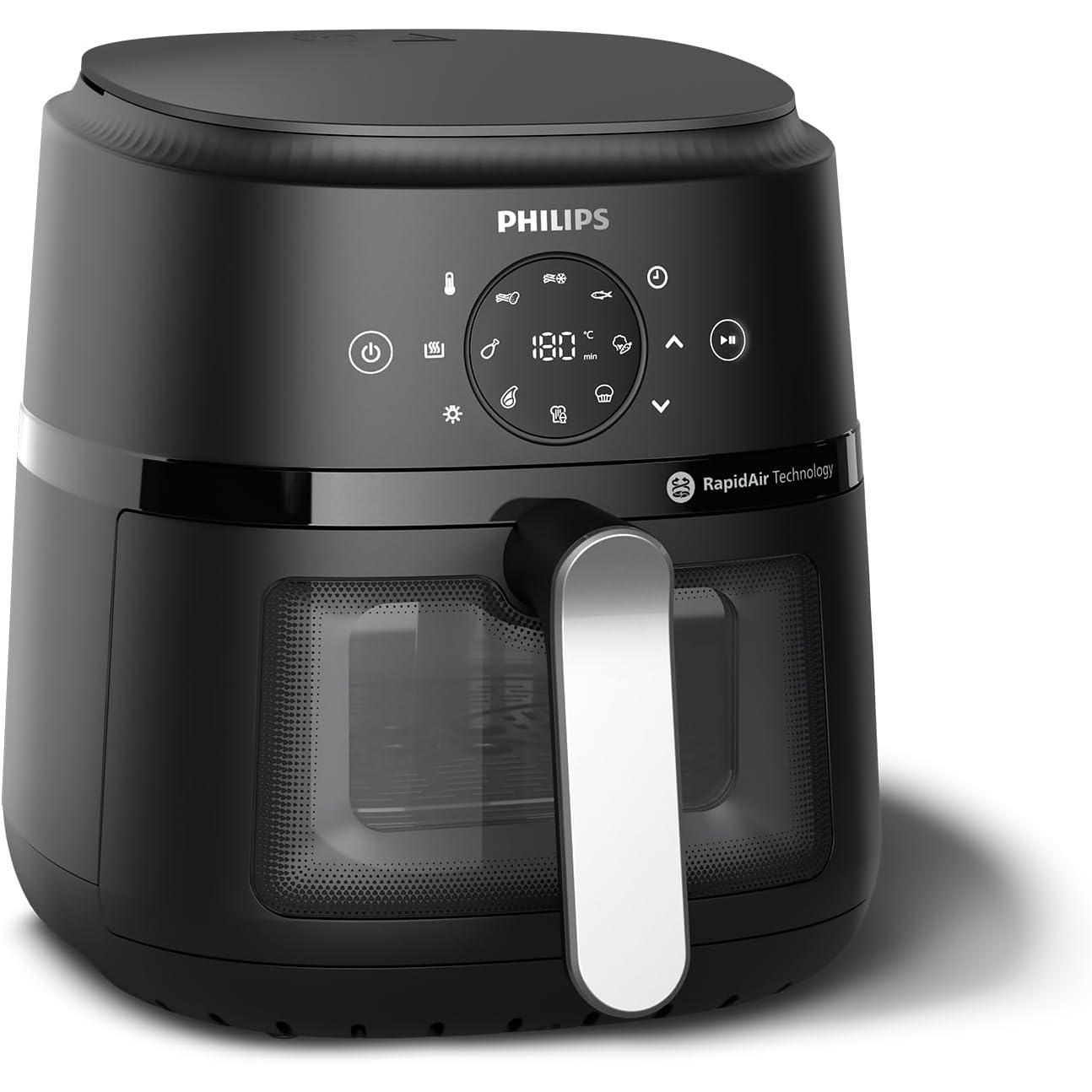 Philips Airfryer Serie 2000 NA221/00 Freidora de Aire 4,2 L, 1500 W, Cocina con Poco Aceite, RapidAir, 13 Funciones de Cocción, Pantalla Digital, Negra