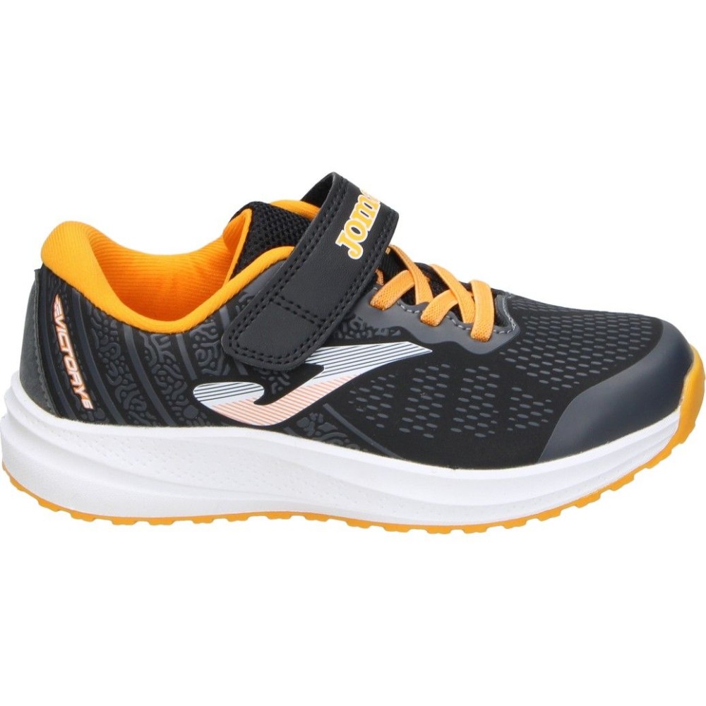 JOMA | Zapatillas Running Joma Victory Jr 25 para Niño – Deportiva Negra con Detalles en Naranja – Sneakers con Cordones y Velcro – Transpirables – Puntera Reforzada – Flexible – Modelo JVICTW2501V