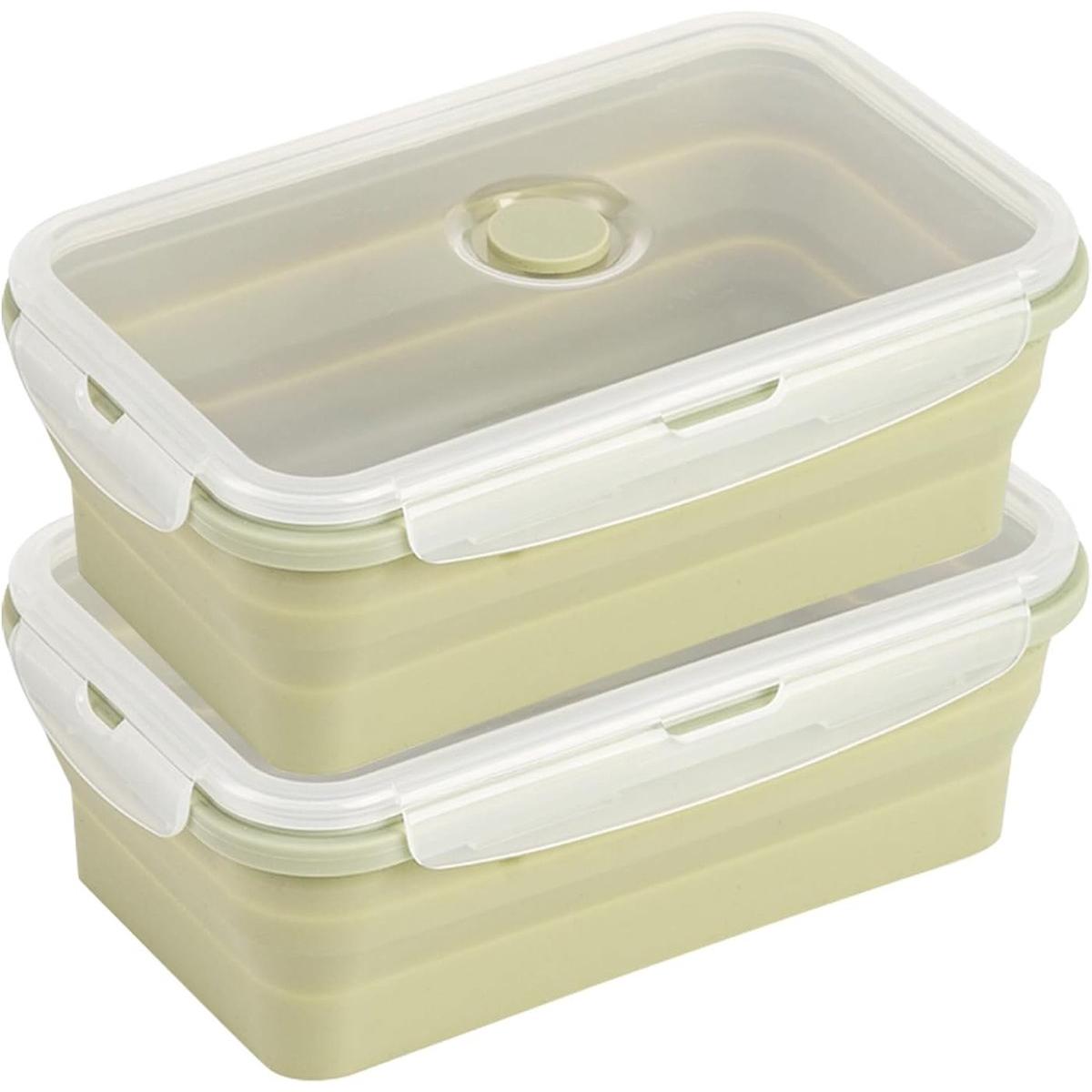 Fiambrera plegable - Fiambreras - Fiambrera para adultos - Fiambrera bento de silicona a prueba de fugas - Fiambrera plegable - 1200 ml - Paquete de 2 - Para camping, picnic, oficina, cocina