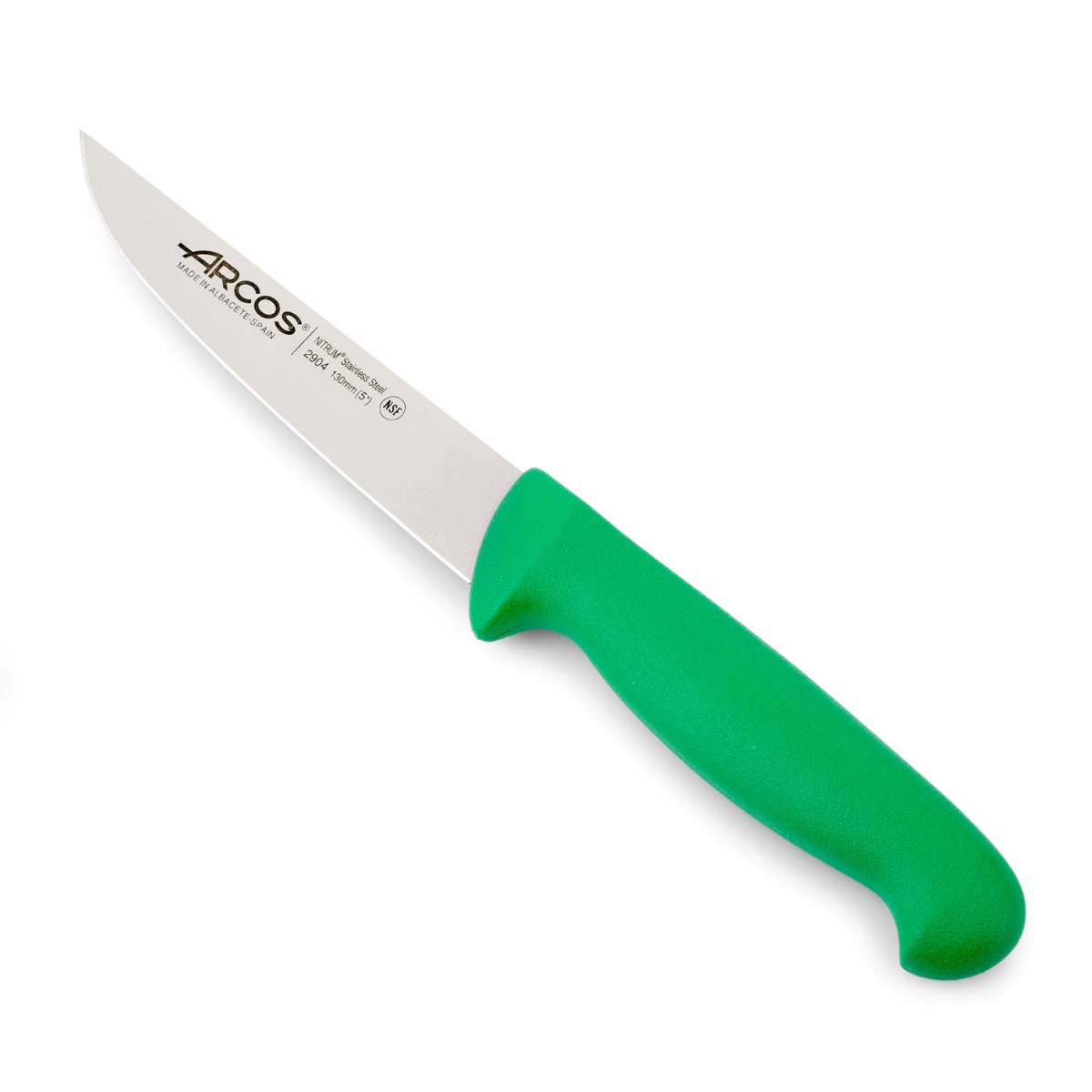 Arcos Cuchillo de Cocina Profesional - Hoja de Acero Inoxidable Nitrum 130 mm - Mango Ergonómico Polipropileno Verde - Alta Durabilidad y Corte Preciso - Serie 2900