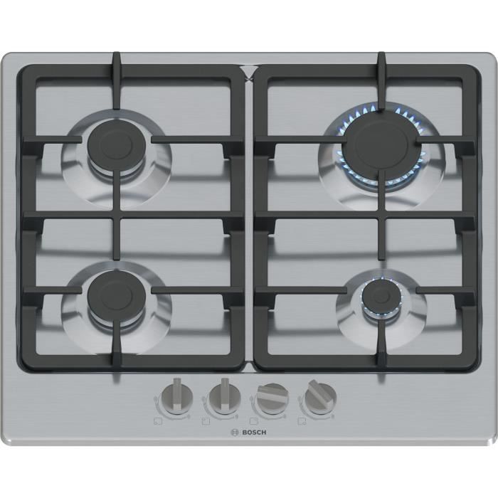 Placa de cocción a gas - BOSCH Serie 4 - 4 fuegos - 52 x 58,2 x 4,5 cm - PGP6B5K90 - Acero inoxidable
