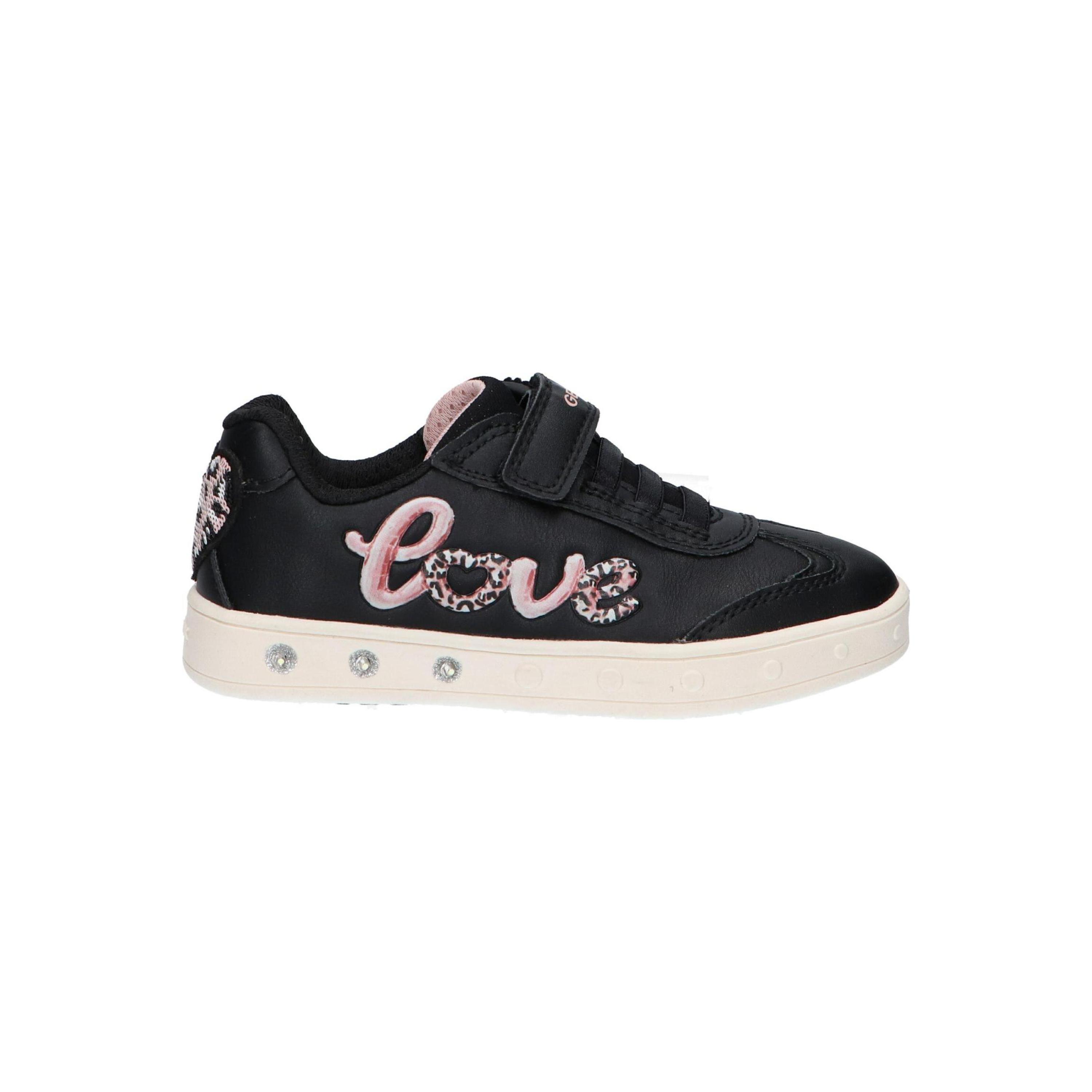 Geox casual sneakers for girls in black, made of synthetic leather with a textile lining and rubber sole, perfect for autumn-winter; stylish girl sneakers ideal for daily wear, comfortable and versatile children's footwear.