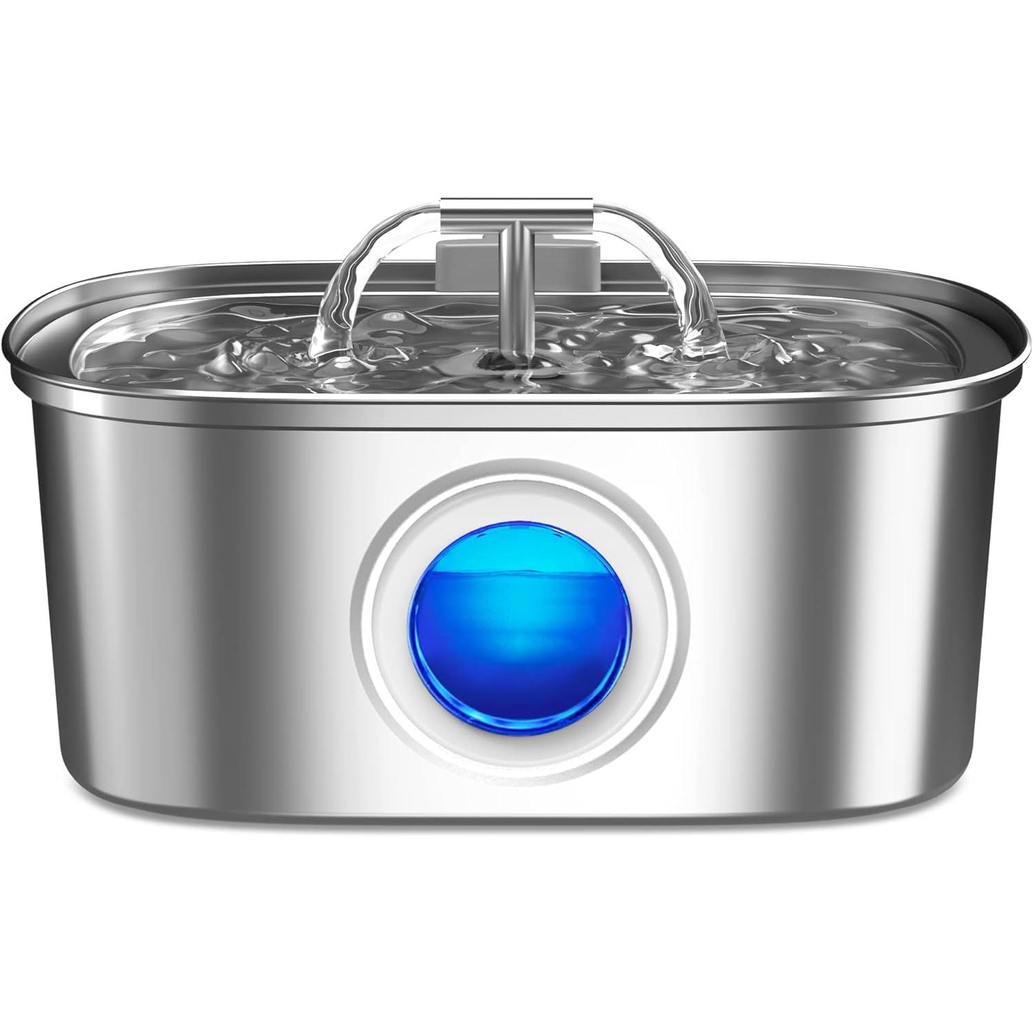 Fuente de agua para mascotas de acero inoxidable, dispensador de agua automático de 3,2 L, cuenco de agua silencioso, bandeja de filtro, con ventana de nivel de agua