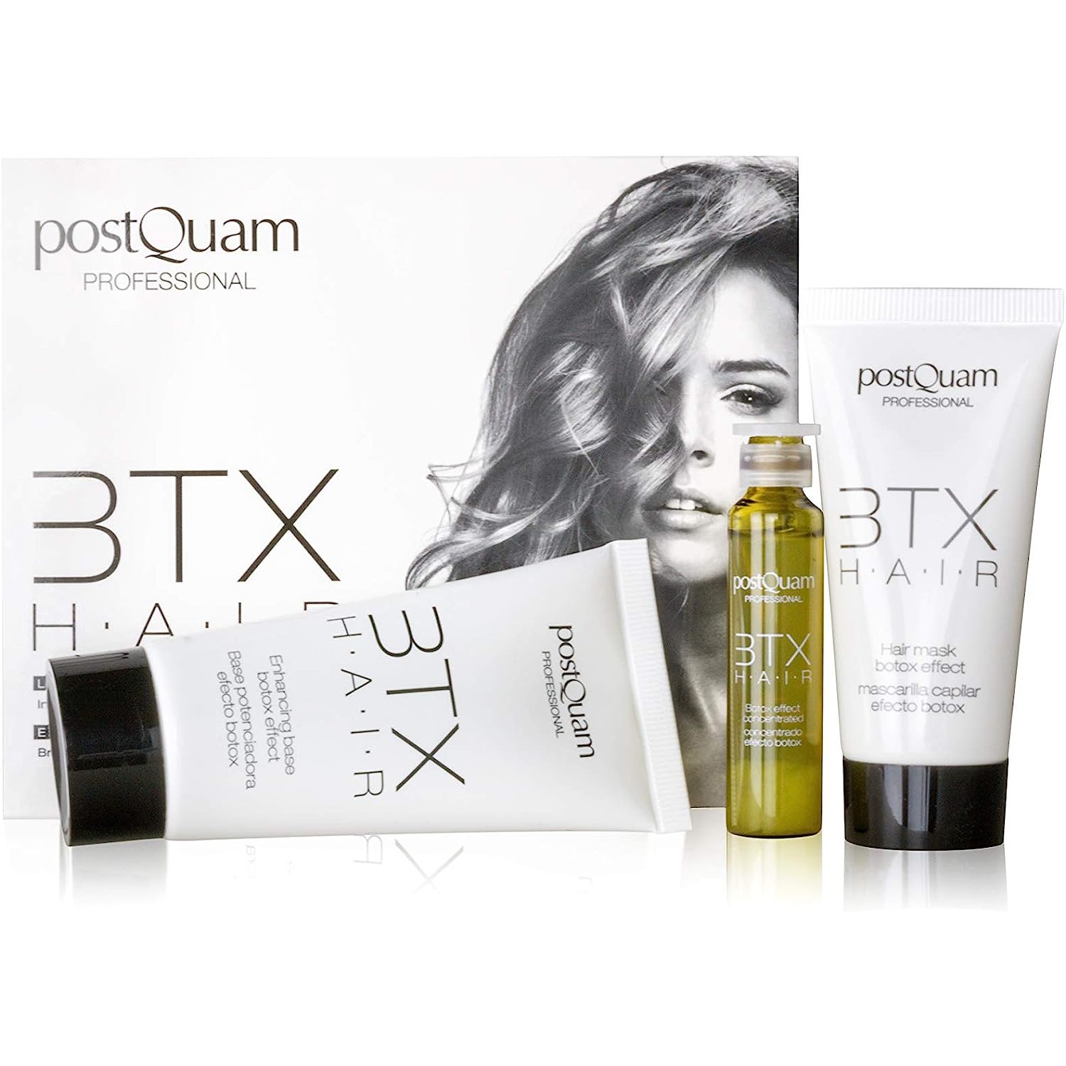 PostQuam - Pack Fiber BTX Tratamiento Capilar - Base Potenciadora + Mascarilla Capilar + Serum Capilar - Rellenador Capilar Efecto Botox a Base de Colágeno Marino, Keratina, Aceite de Argán, Aminoácidos y Fosfolípidos