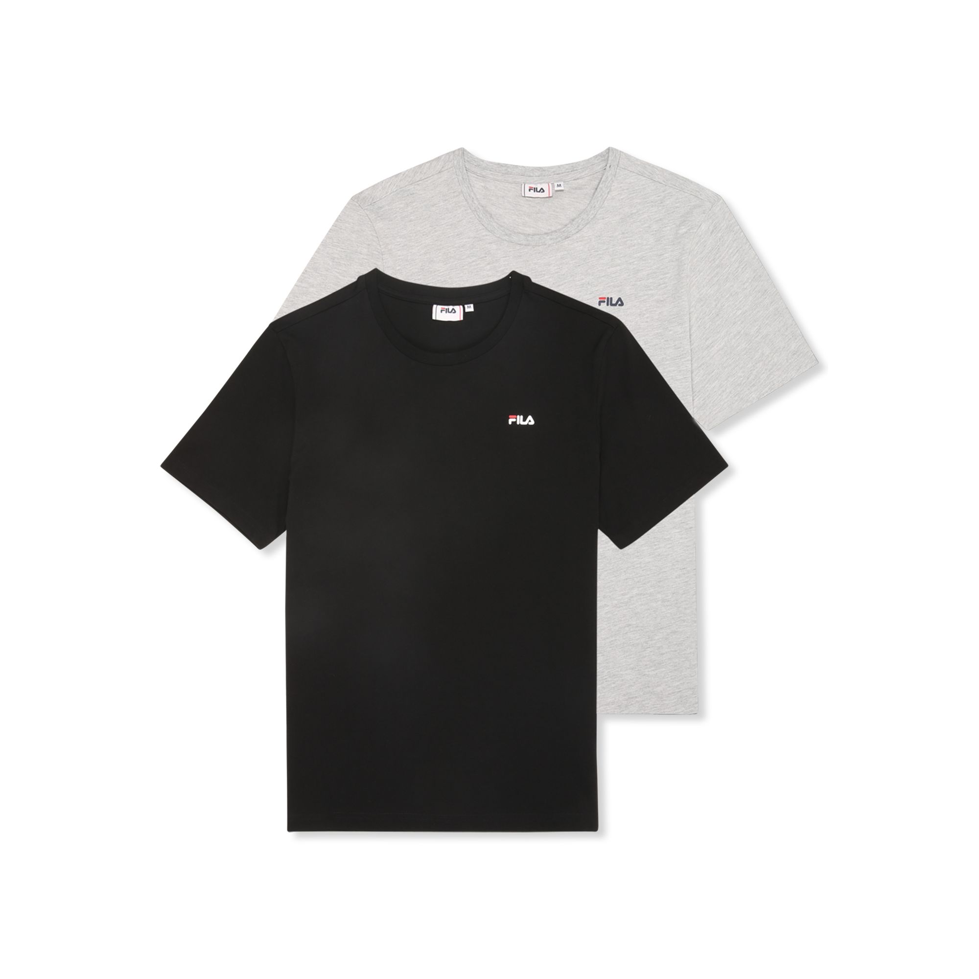 Camisetas Cuello Redondo Hombre Pack 2, Brod Tee Double Pack, Manga Corta, Corte Regular, 100% Algodón Orgánico, Logo Lineal Estampado, Gris y Negro