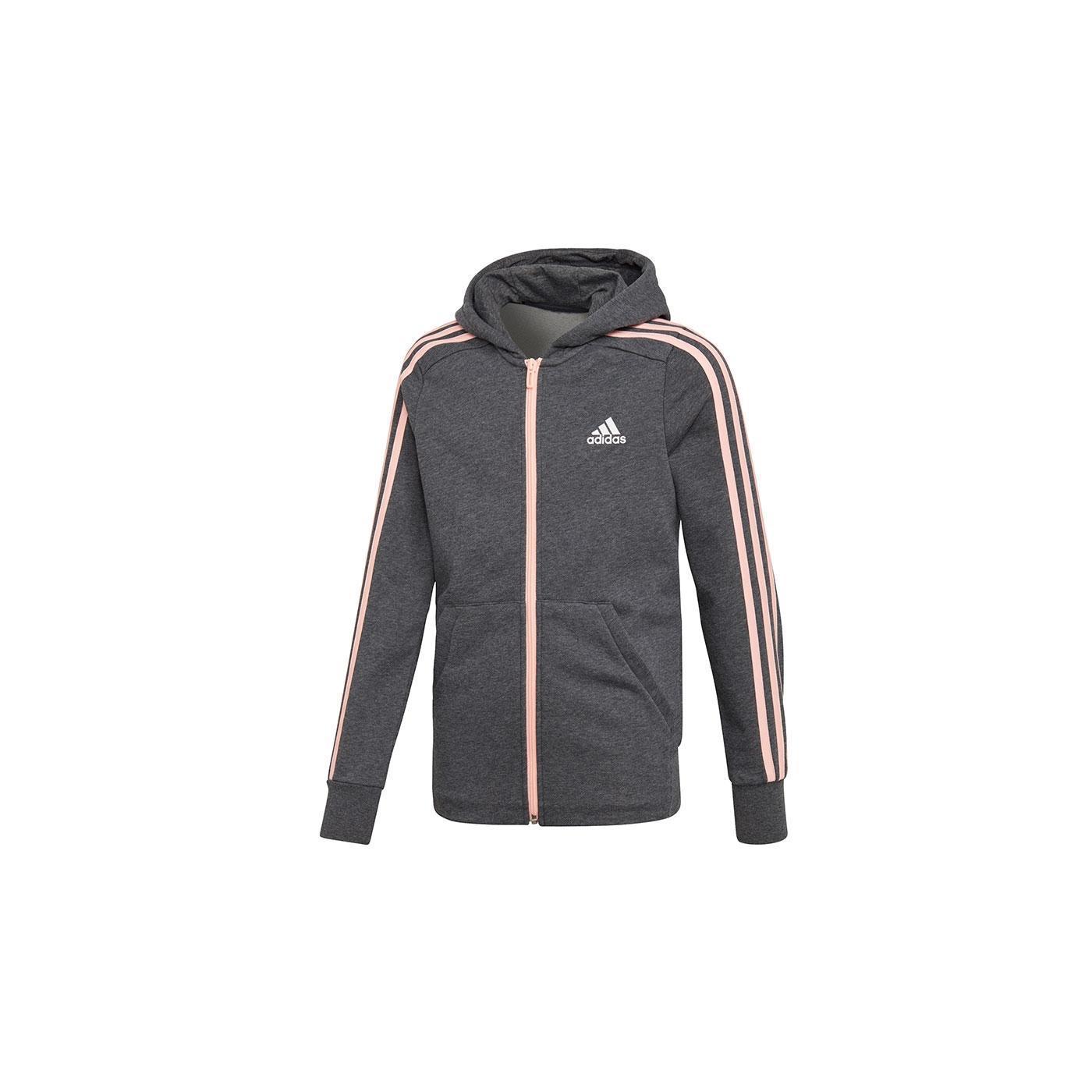 Sudadera Adidas Junior YG 3S Gris con Capucha para Niñas Activas
