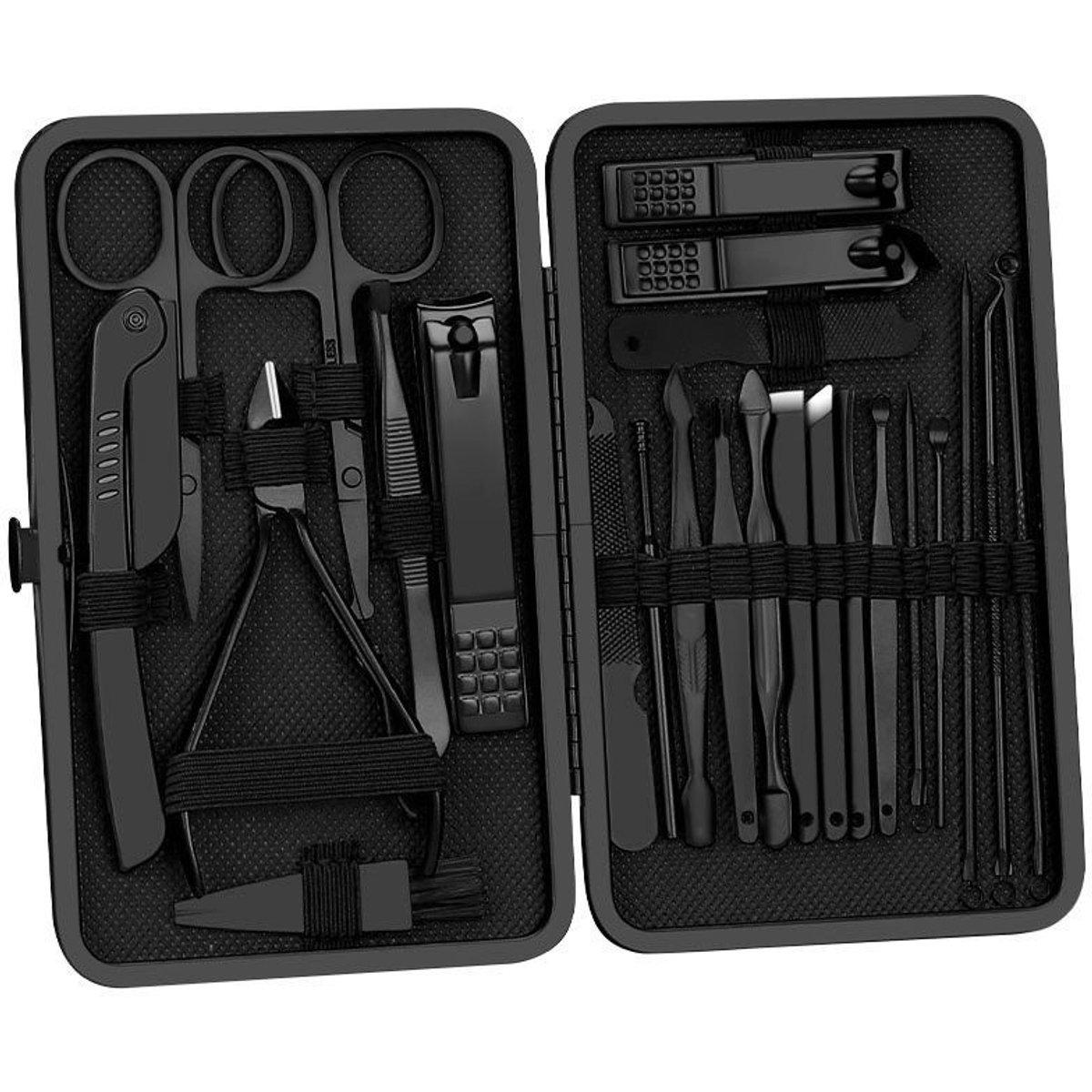 Set de manicura de 24 piezas - tijeras de uñas de acero al carbono - Set de herramientas para el cuidado de las uñas con estuche de viaje - Set de manicura - Cortaúñas - Set de cuidado de uñas