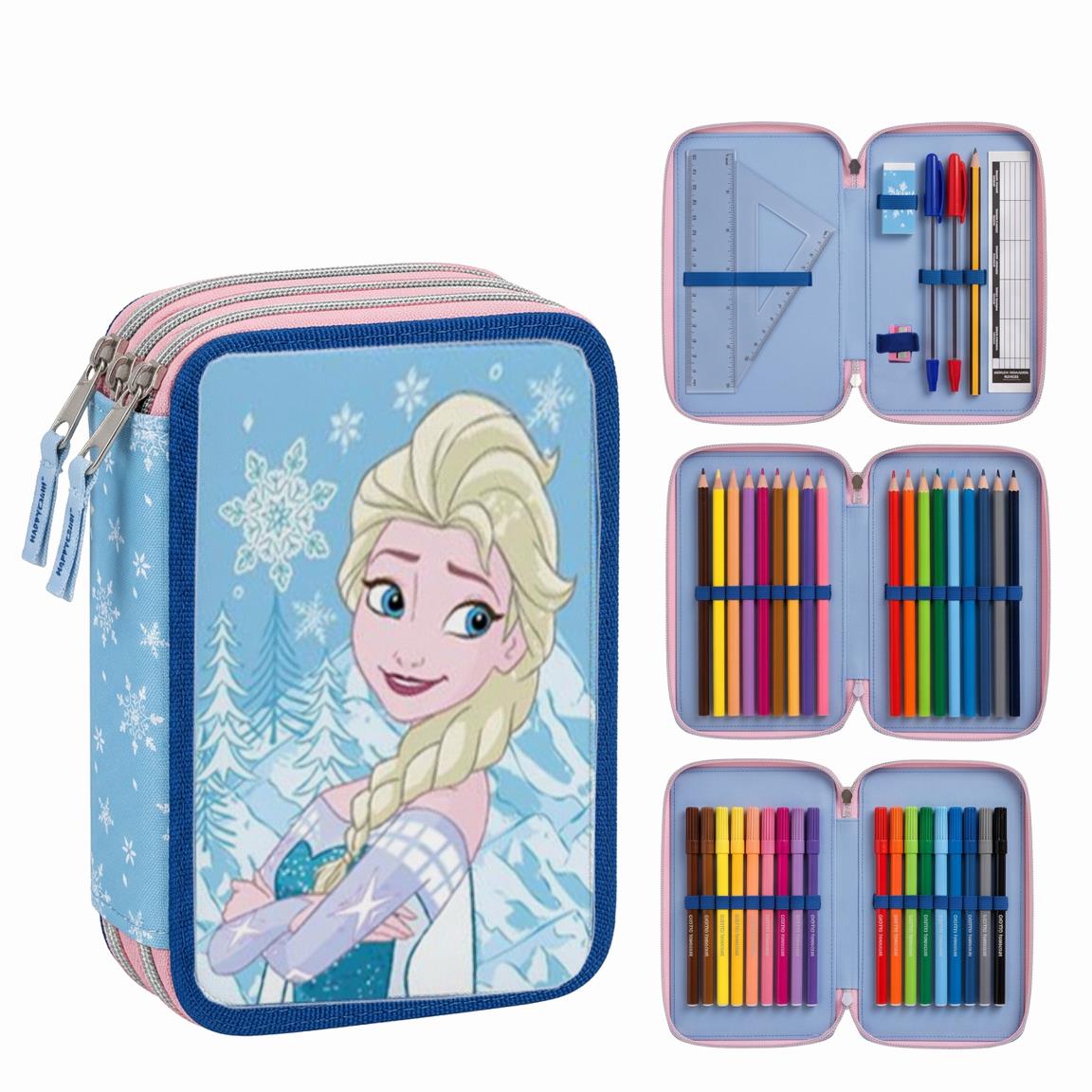 Estuches y Plumiers Frozen Niñas - Portatodos Escolares con Cremallera y Varios Compartimentos, con Accesorios de Papelería, Licencia Oficial Disney, para Colegio y Vuelta al Cole