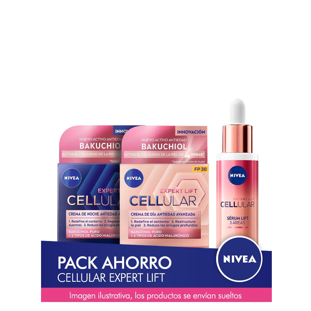NIVEA cellular expert pack ahorro- Contiene Crema Filler de Día y de Noche + Sérum Facial Bakuchiol