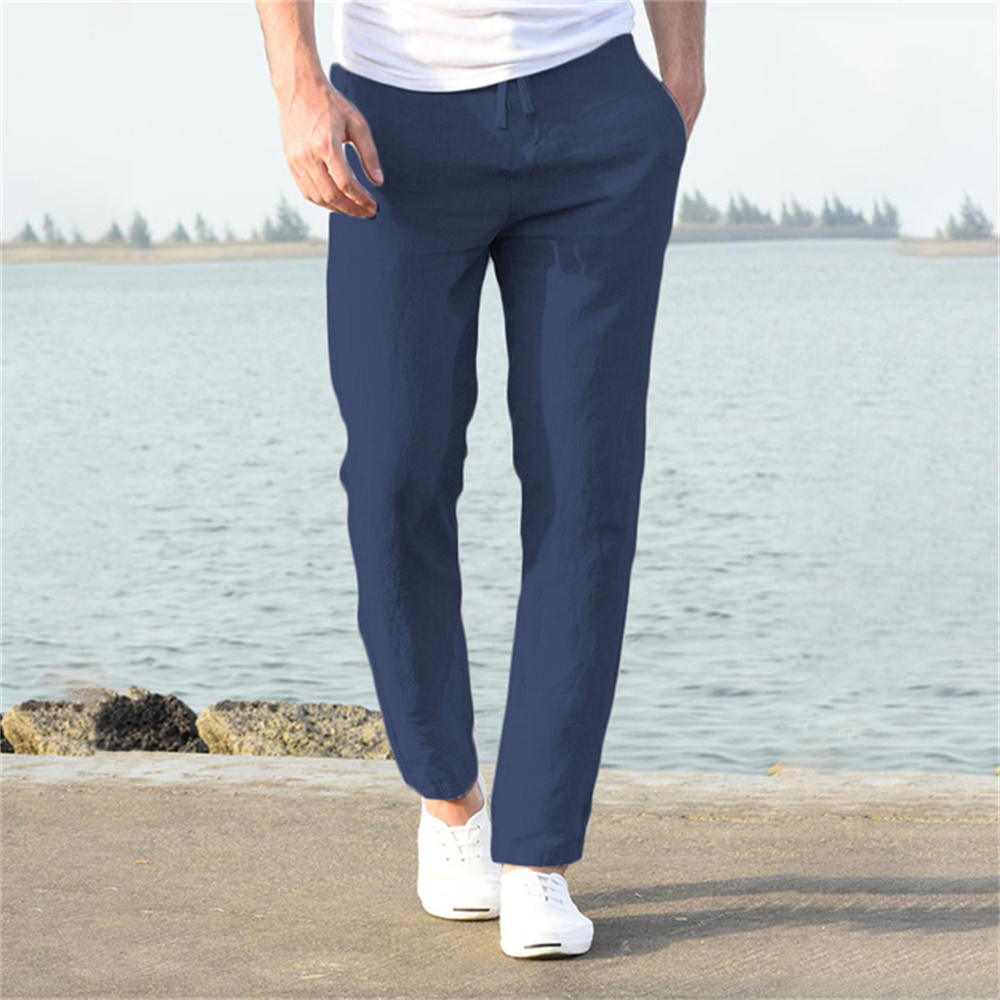 TK Pantalones De Lino De Algodón Para Hombre Otoño Nuevos Transpirables De Color Sólido Fitness Streetwear Talla S-3XL