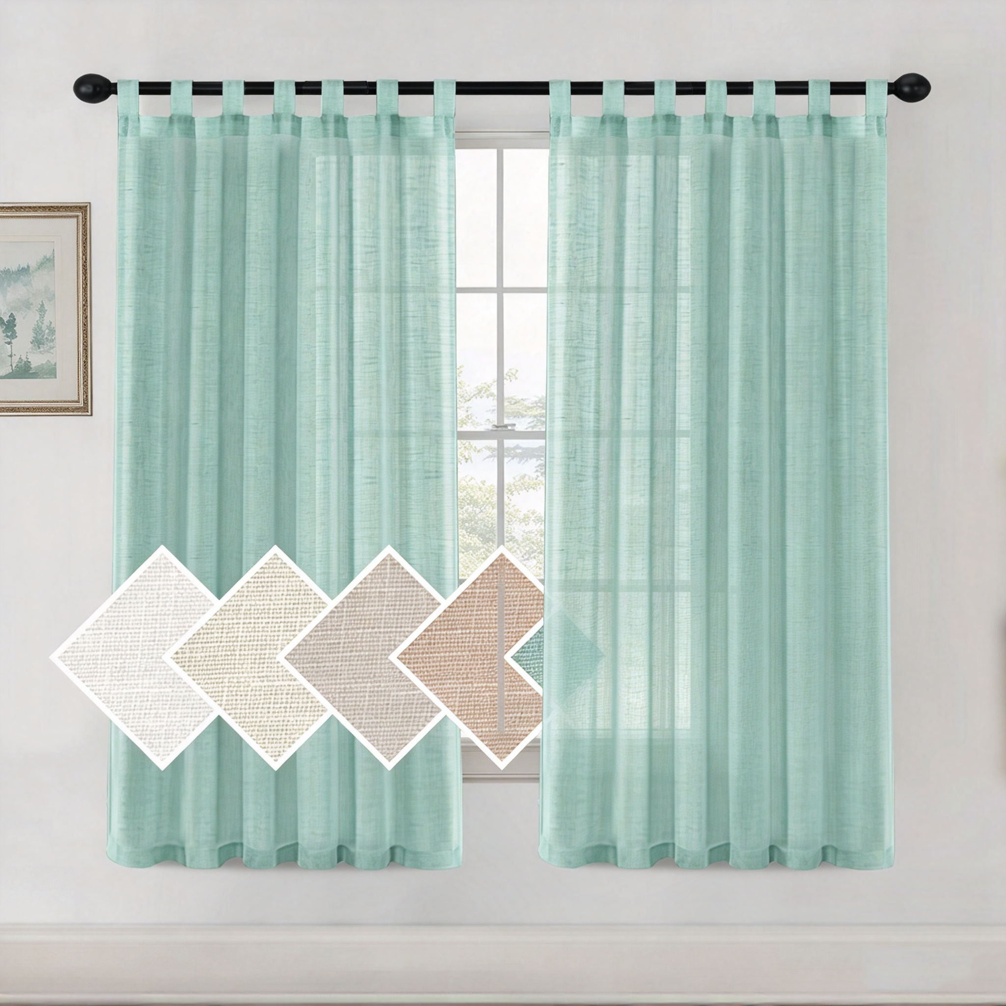 Cortinas de Lino para Salón,2 Piezas,Visillo Translúcido, Cortinas con Ojales modernos, Decorativas para Ventana, Habitación y D