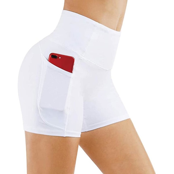 TK Yoga shorts, women's shorts, side pockets with phone pocket, high waist, yoga fitness, workout pants, bottom, white (S)