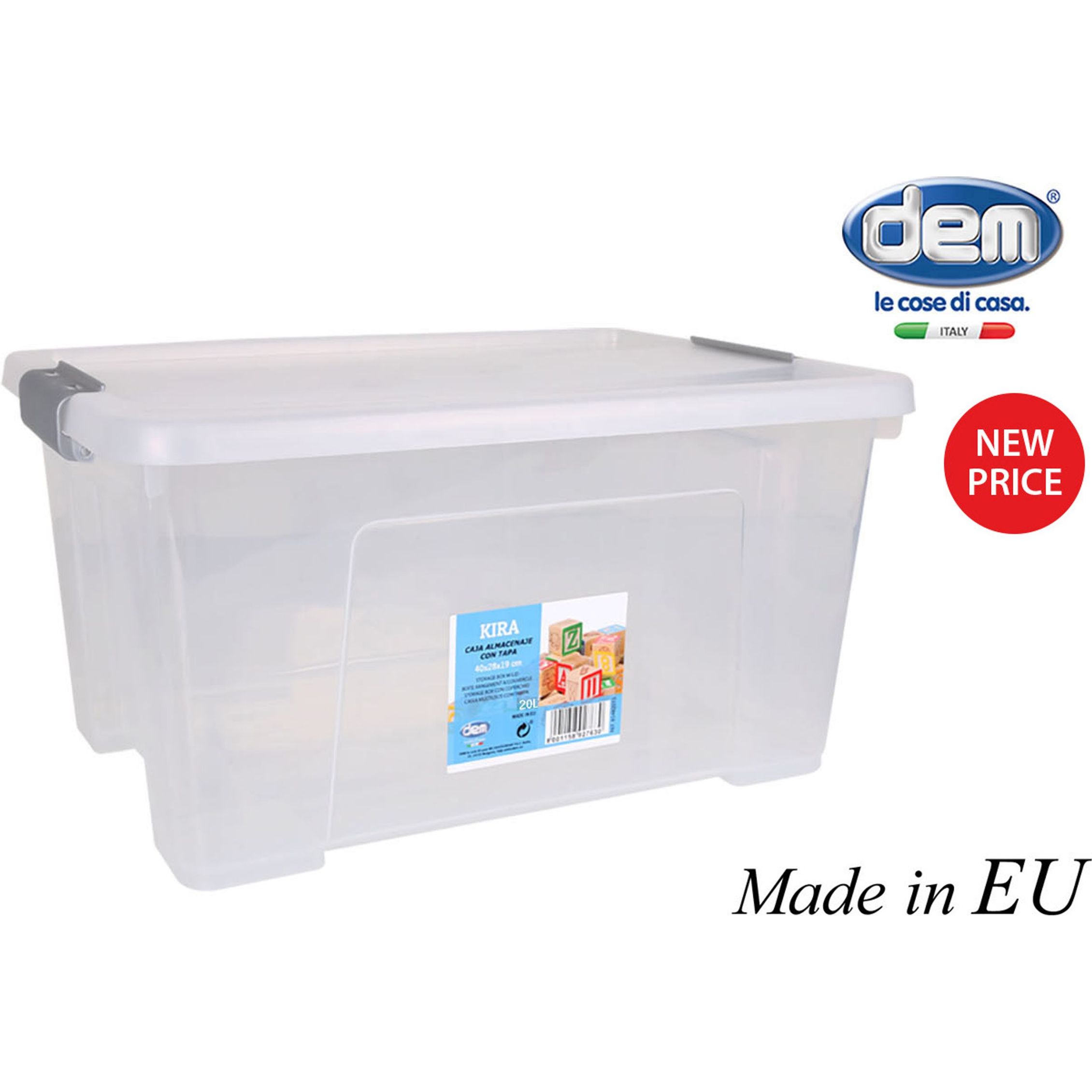 Dem - Caja de Almacenaje 20L Kira - Espaciosa y Resistente - Organizadora Apilable