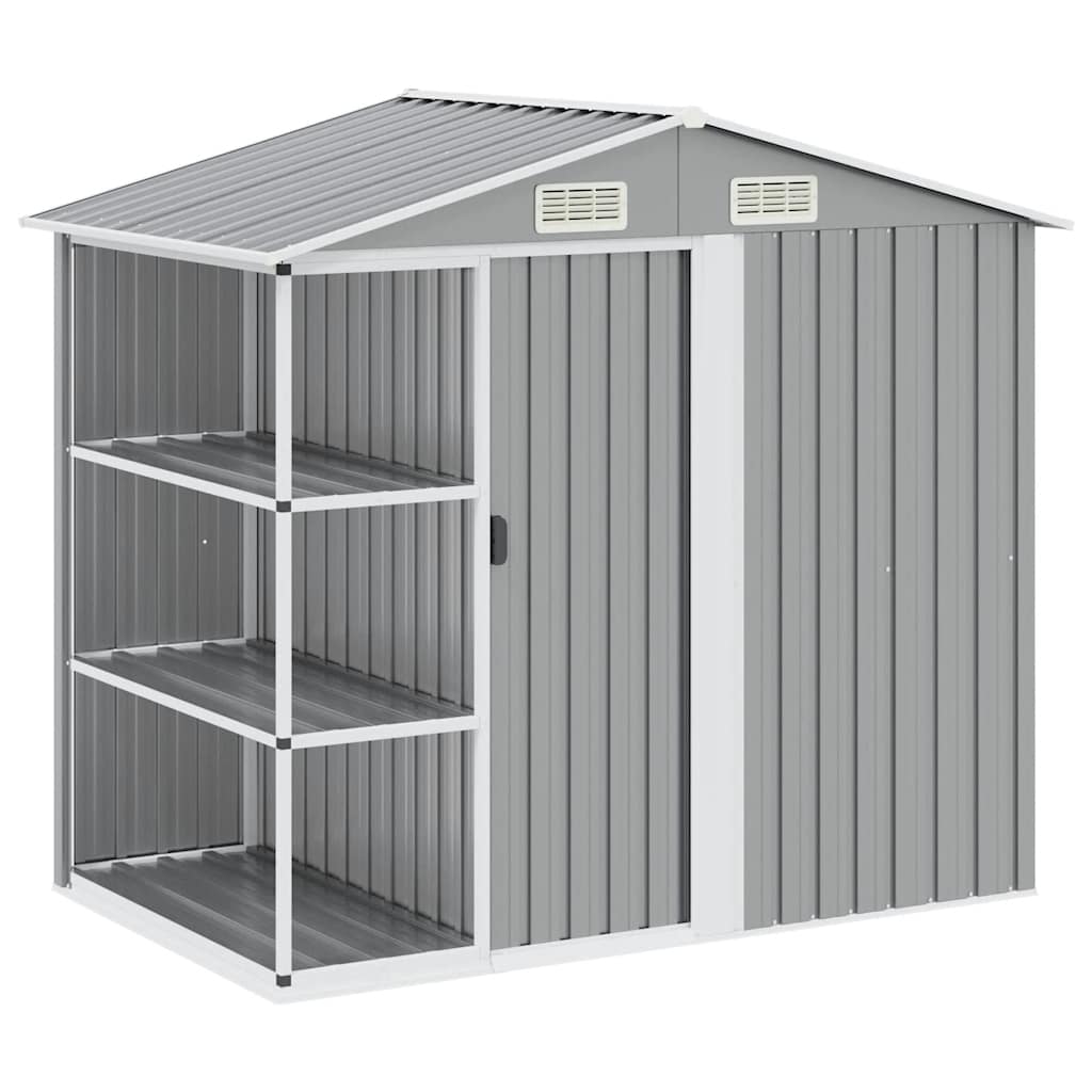 vidaXL Cobertizo de jardín con estantería hierro gris 205x130x183 cm