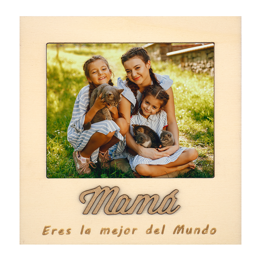 Demark KM331 Marco de Fotos Magnético - Madera con Texto Grabado, Imán de Nevera, Regalo para Mamá, Tamaño 14x15,5 cm, Válido para Foto 11x9 cm Horizontal