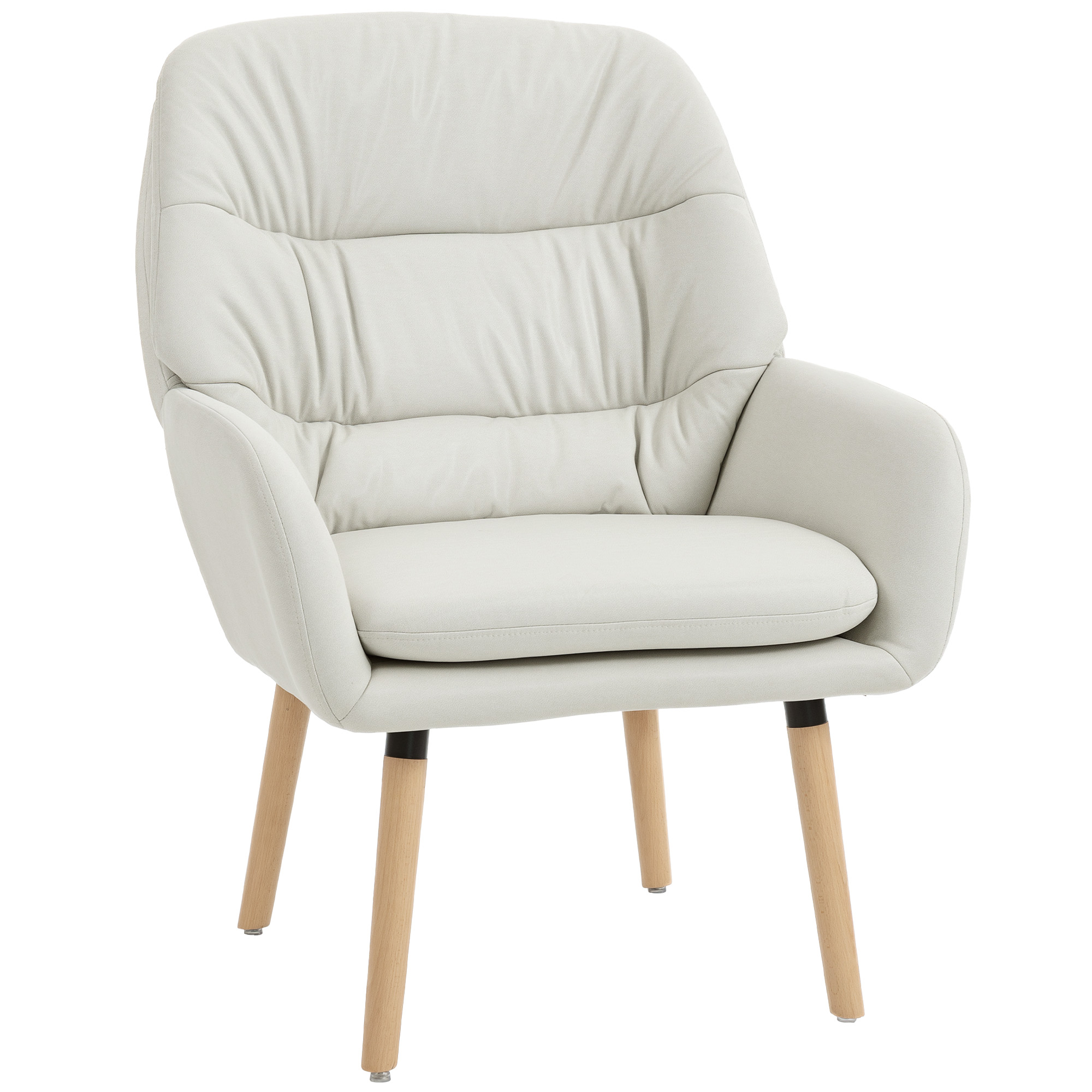 HOMCOM Sillón de Salón Moderno, Butaca de Salón, Acolchado de Doble Capa, Tapizado en Cuero Sintético, Patas de Madera, Sillón de Lectura para Dormitorio, Oficina, Estudio, 68x74x89 cm