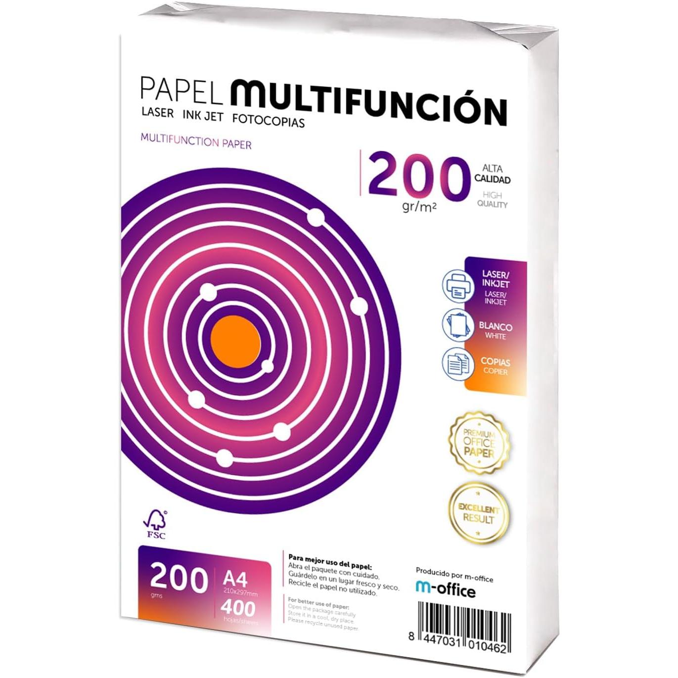 Folios A4 de Gramaje vairable y cantidades varias, Papel Multiusos para Impresora, Folios para Impresoras Laser y de Inyección, Fotocopiadora, Fax, Para uso Oficina, Material Escolar, Paquete folios. m-office