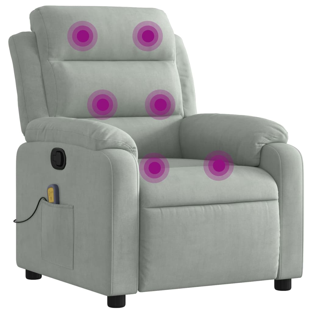 Vidaxl Sillón de Masaje Reclinable de Terciopelo en Gris Claro