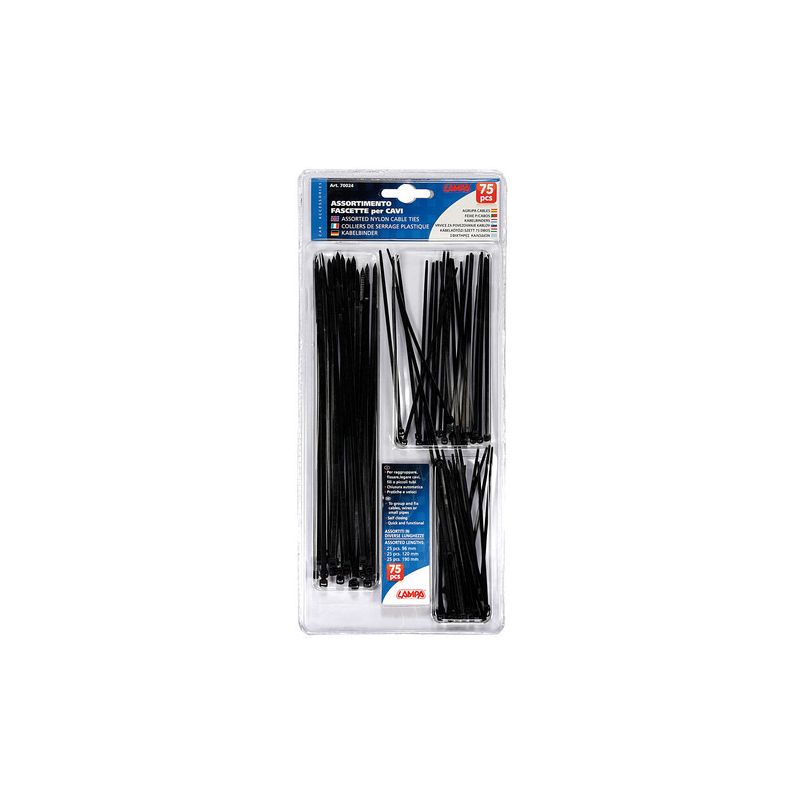 Juego De 75 Bridas De Plástico En 3 Tamaños Diferentes - Negro LAM70024