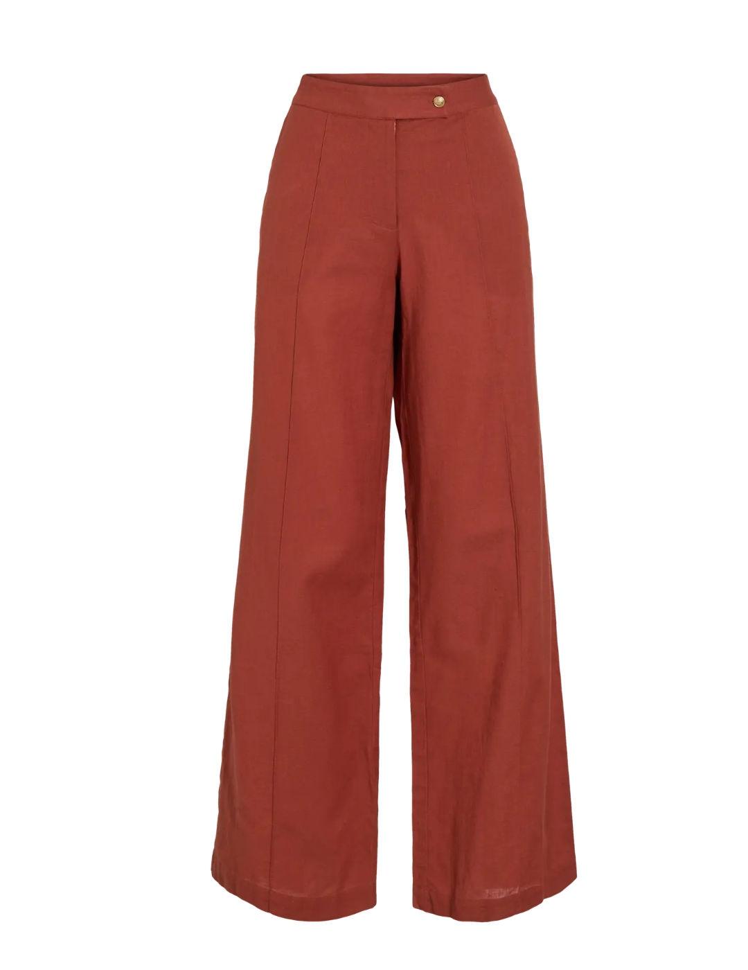 Pantalón Vila Linnen teja de lino regular para mujer