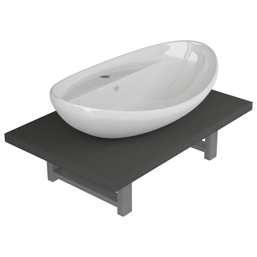 vidaXL Conjunto de muebles de baño 2 piezas cerámica en color Negro/Marrón/Gris | almacenamiento funcional diseño moderno para baño dormitorio sala