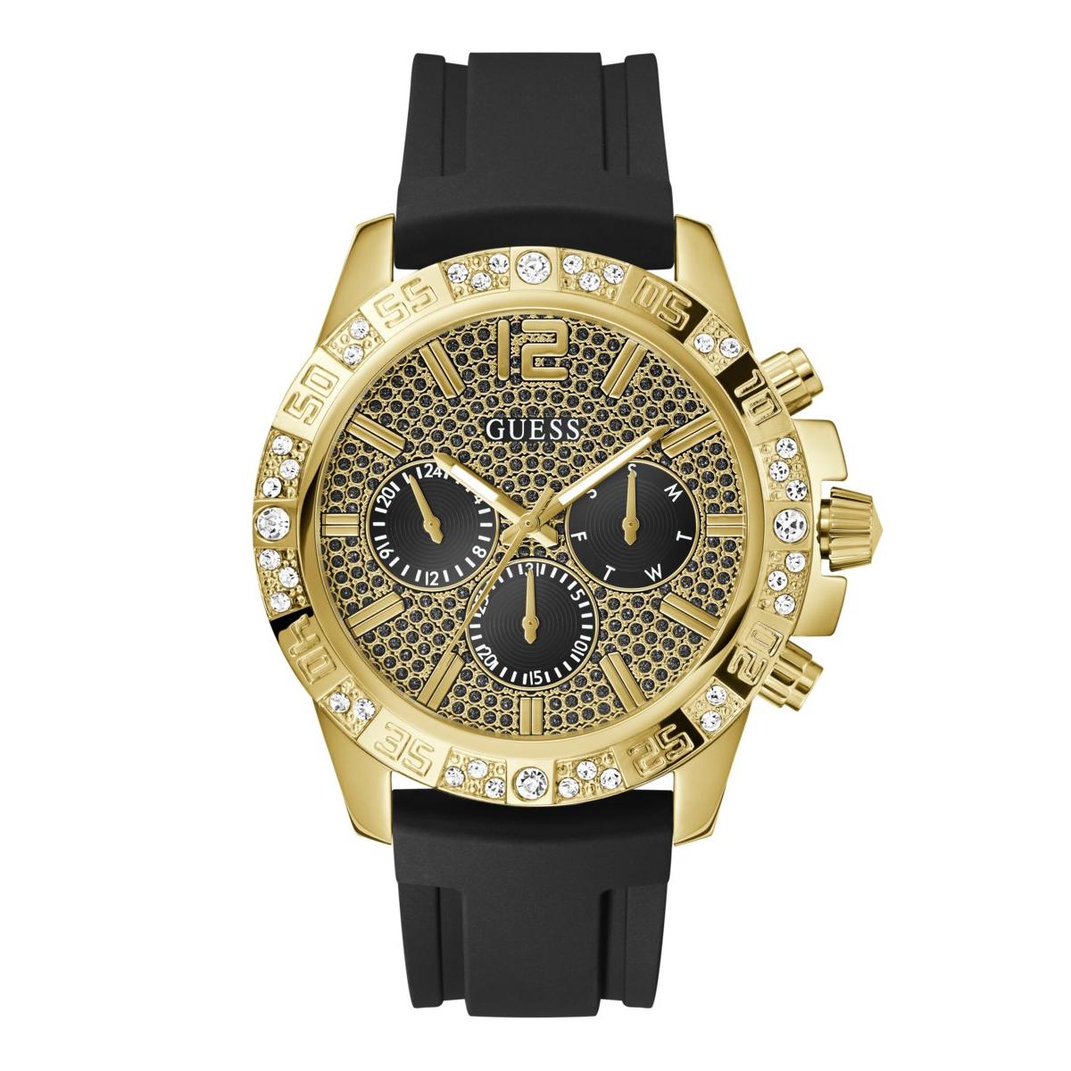 Guess Reloj Hombre Caja De Acero Reciclado Pulsera Silicona De Color Negro Resistente Al Agua 5 Atm Gw0909g2