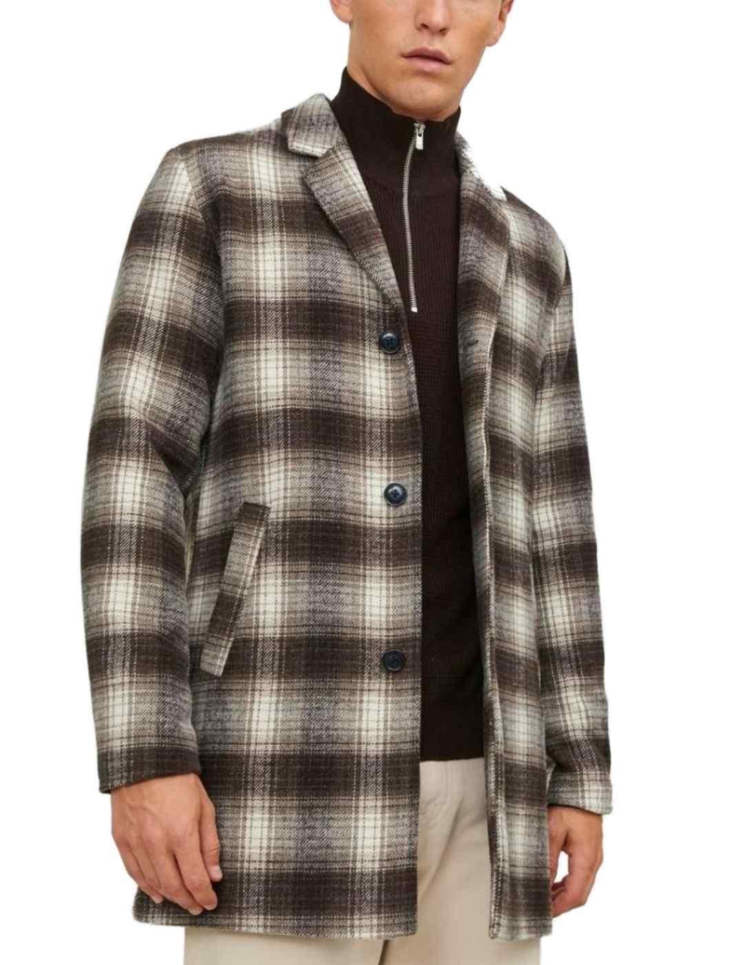 Jack & Jones Abrigo de Paño Jack&Jones Zac Marrón Cuadros para Hombre - Corte Regular