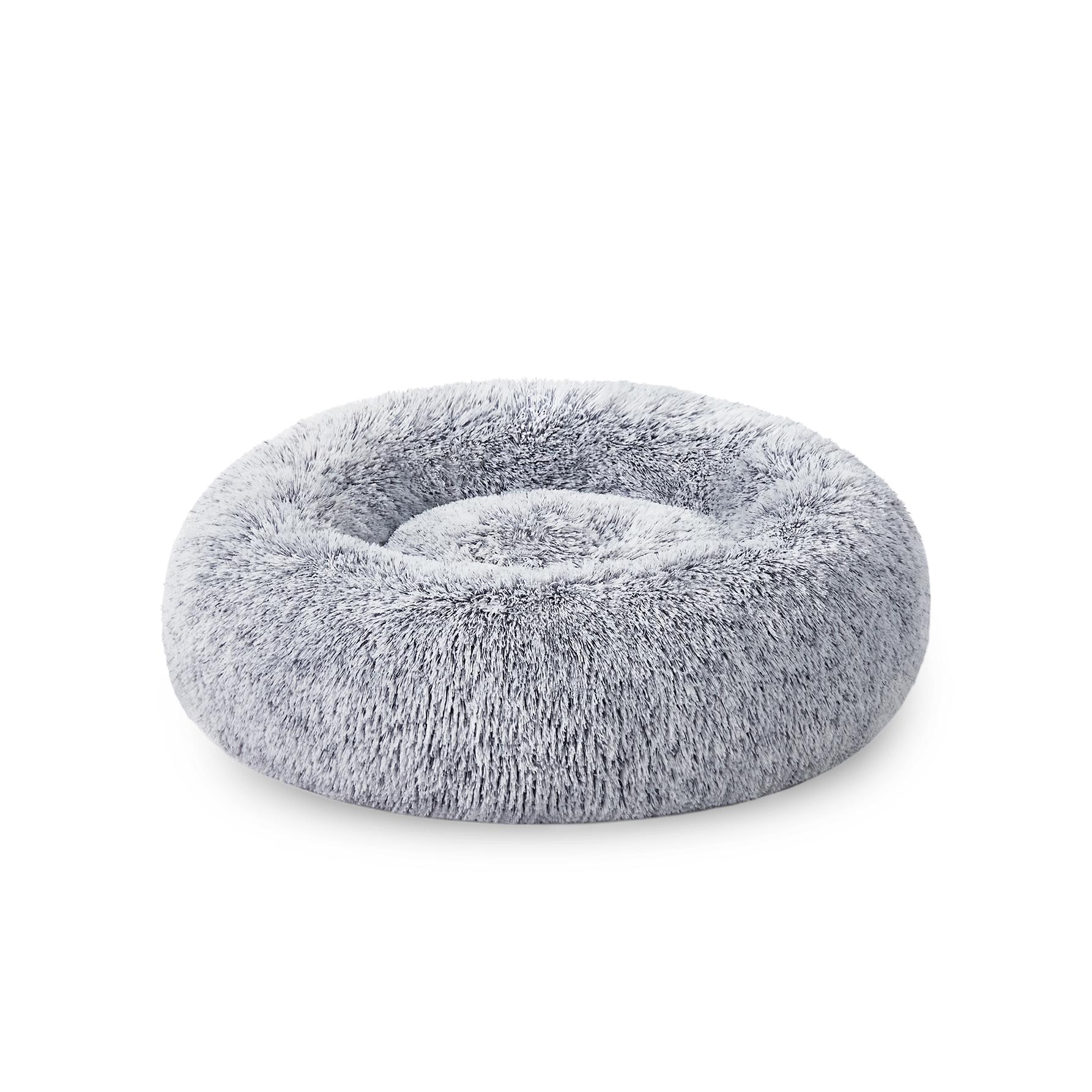 FEANDREA Cama de Perros, Cama para Mascotas, Cojín Central Extraíble y Lavable, Alfombra de Felpa Suave y Mullida, 60 cm de Diámetro, Gris Ombré/Gris Oscuro/Rosa/Caqui Ombré
